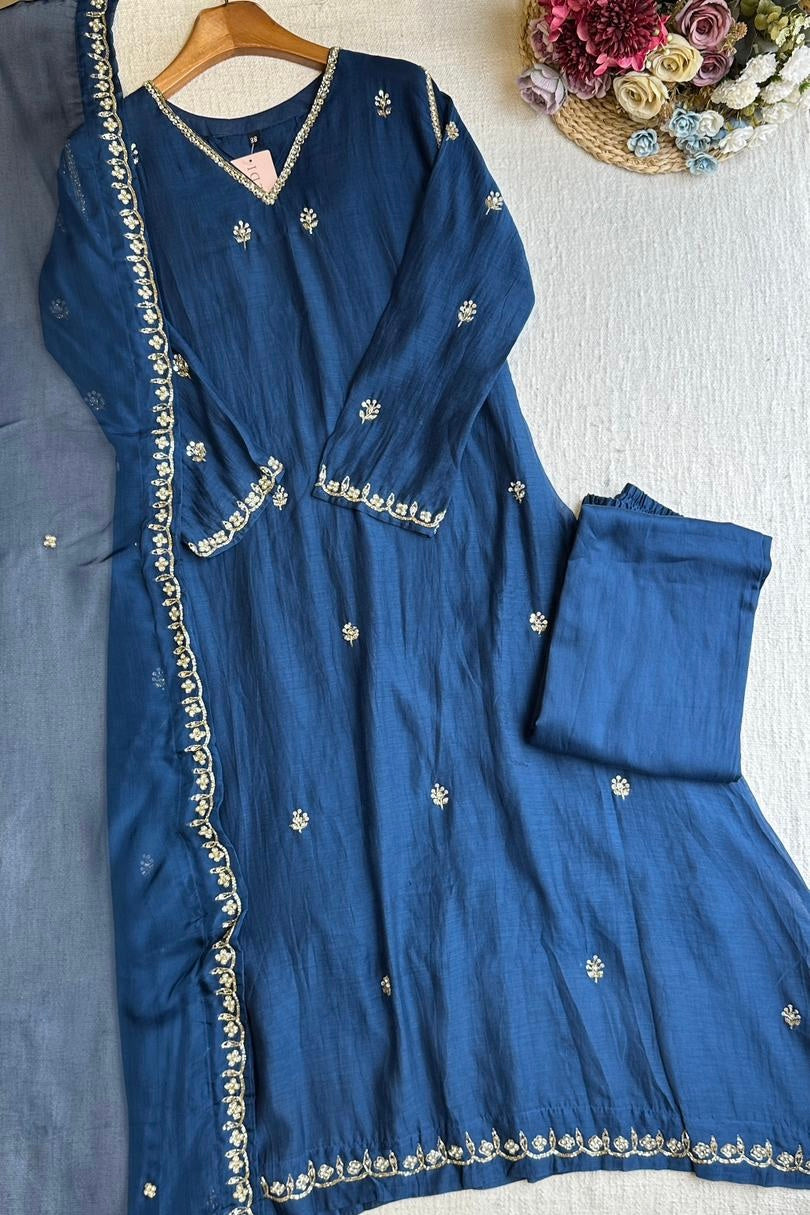 ✨”Mehar– Premium Party wear Mul Chanderi A-Line Kurta Set✨