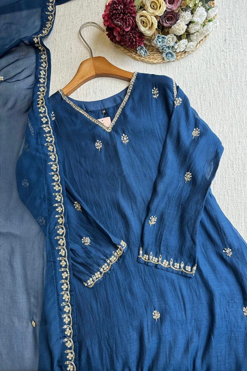 ✨”Mehar– Premium Party wear Mul Chanderi A-Line Kurta Set✨
