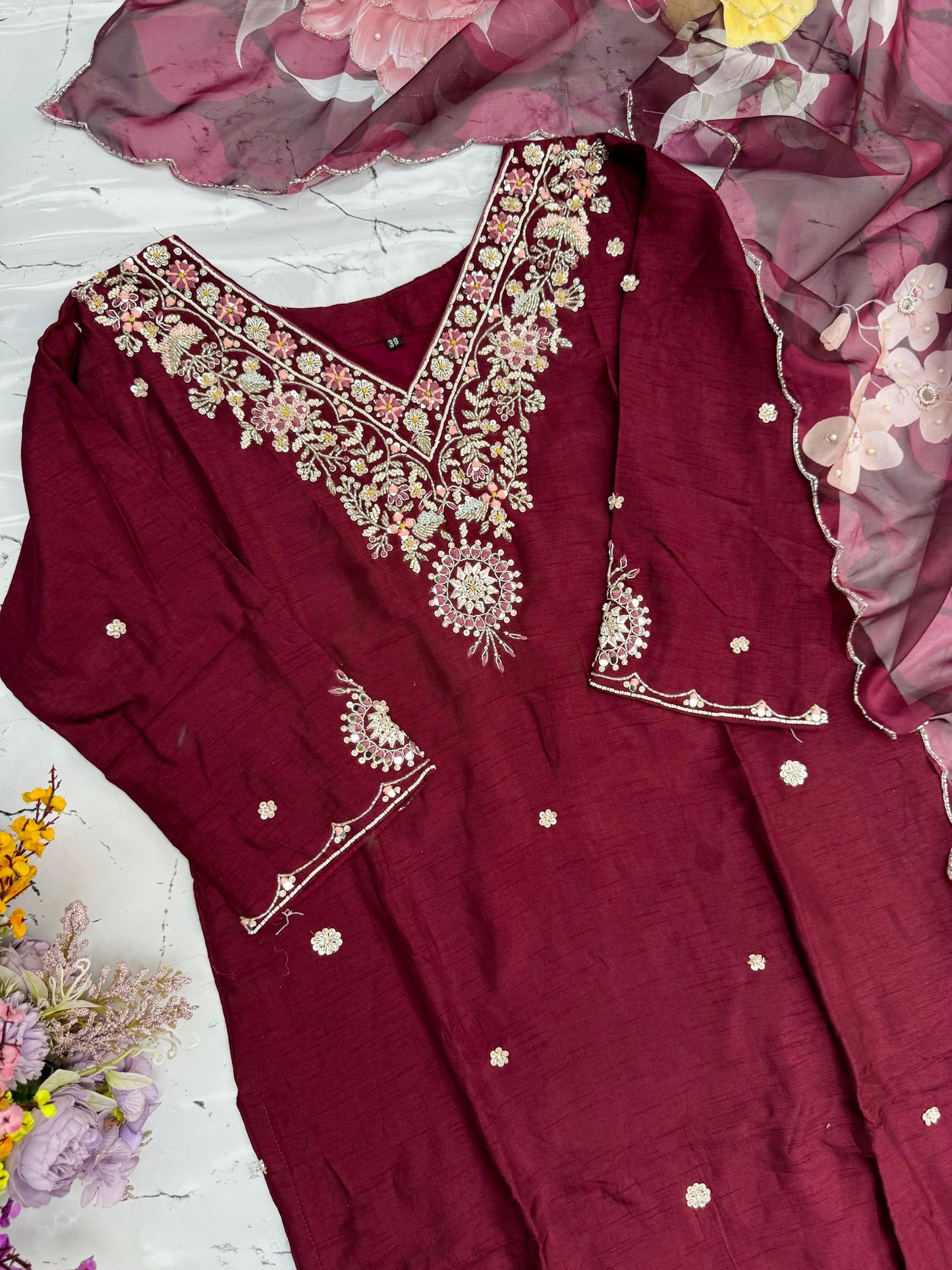 “Anuradha" Party wear Handcrafted dola silk set