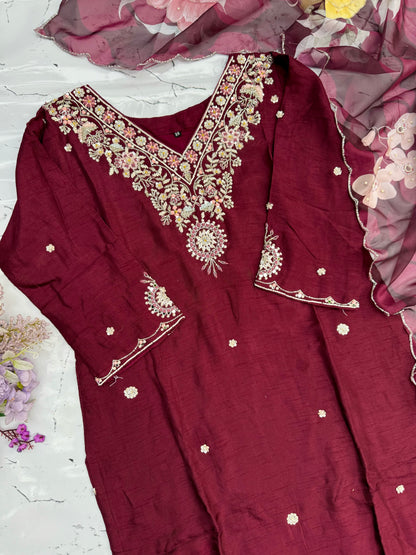 “Anuradha" Party wear Handcrafted dola silk set