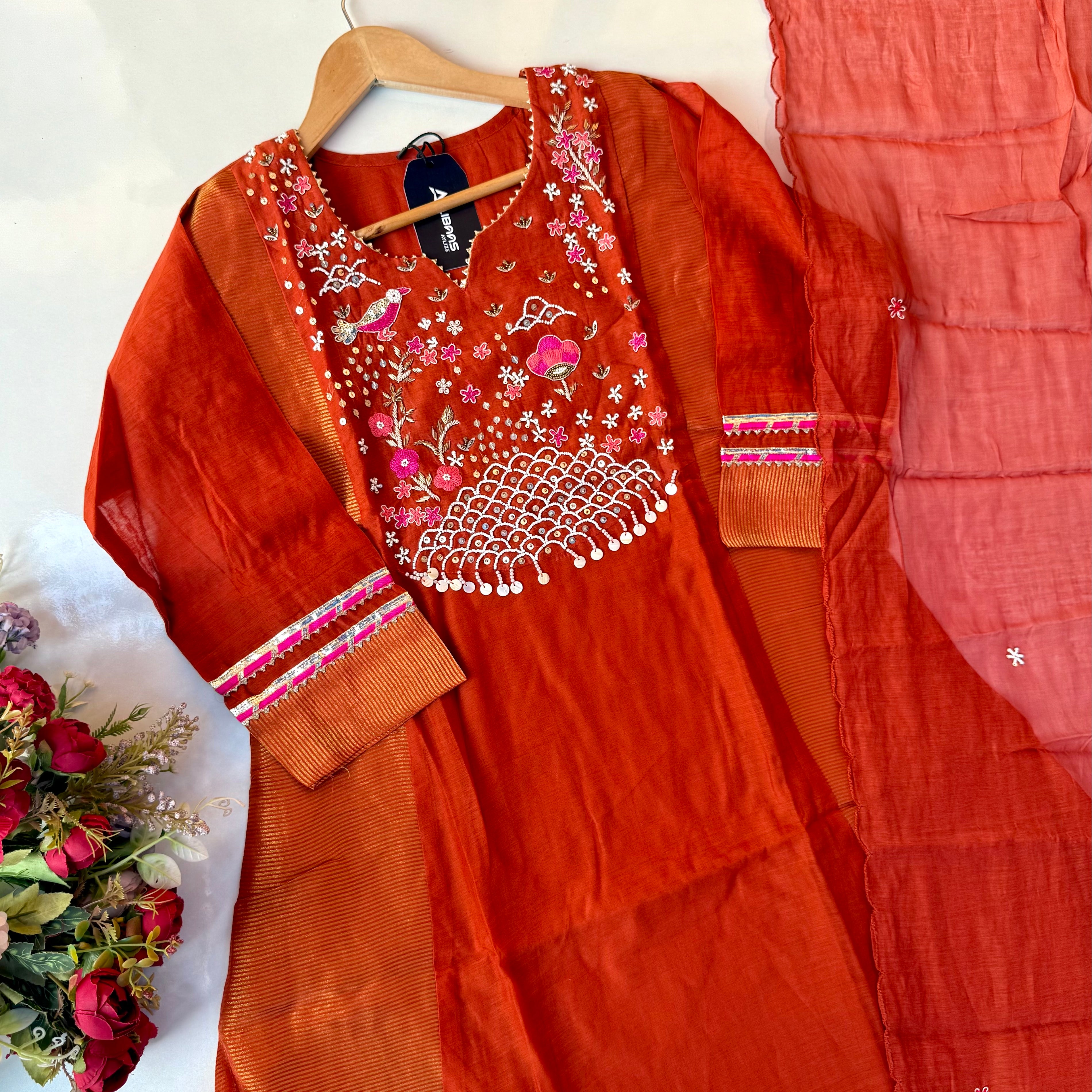 “Ishani” Premium Mul Chanderi A line Anarkali Kurta Set