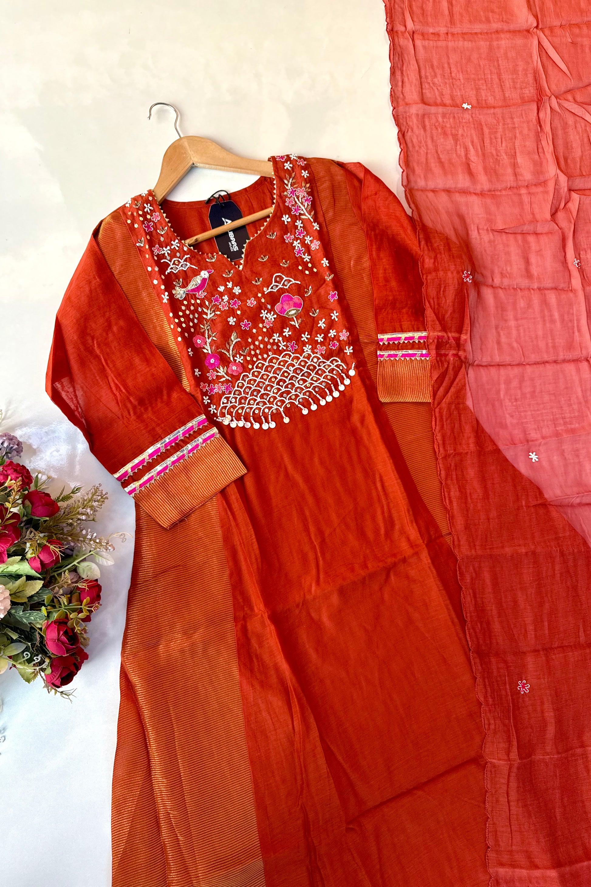 “Ishani” Premium Mul Chanderi A line Anarkali Kurta Set