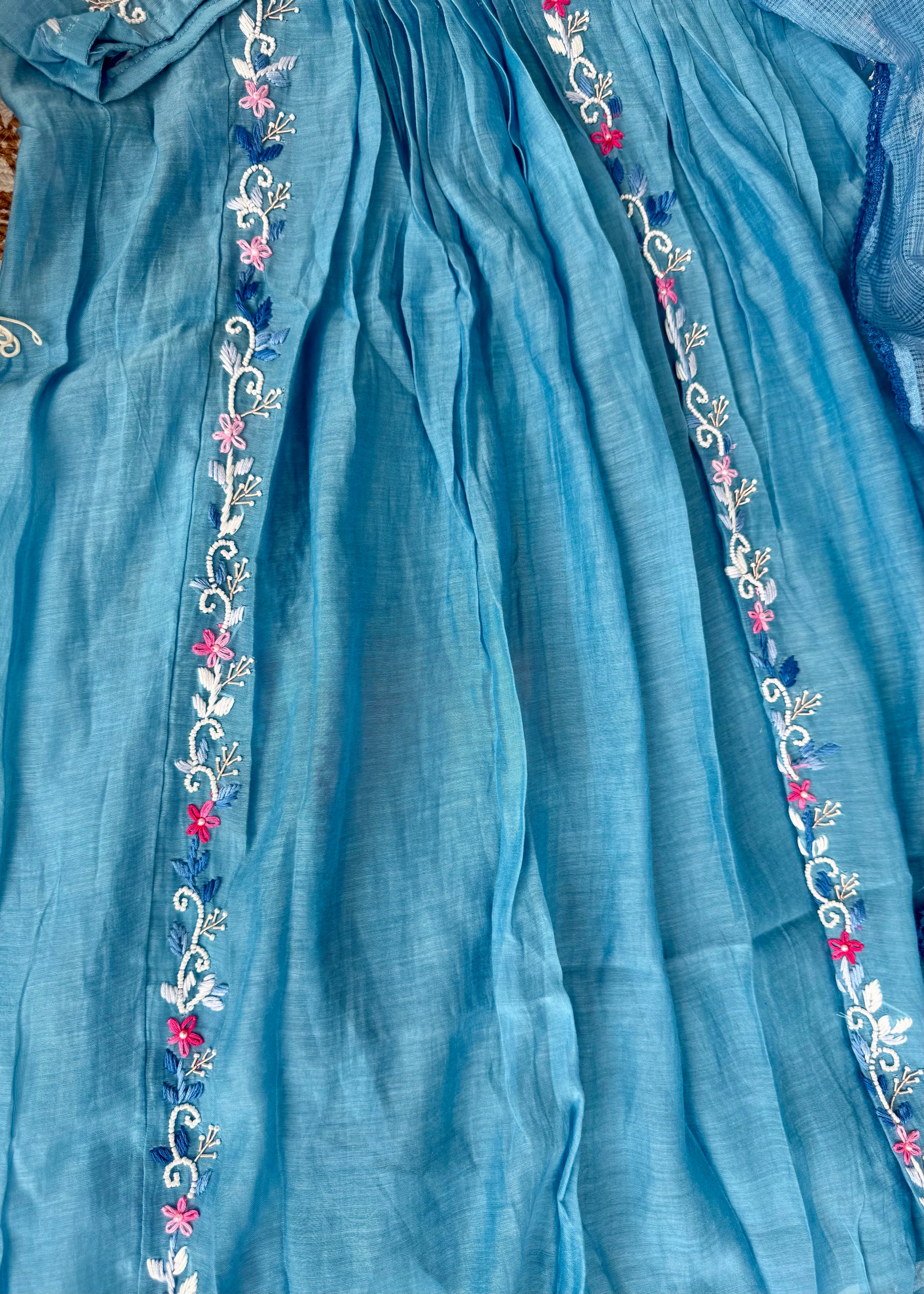“RUH” Sky Blue Mul Chanderi anarkali kurta set