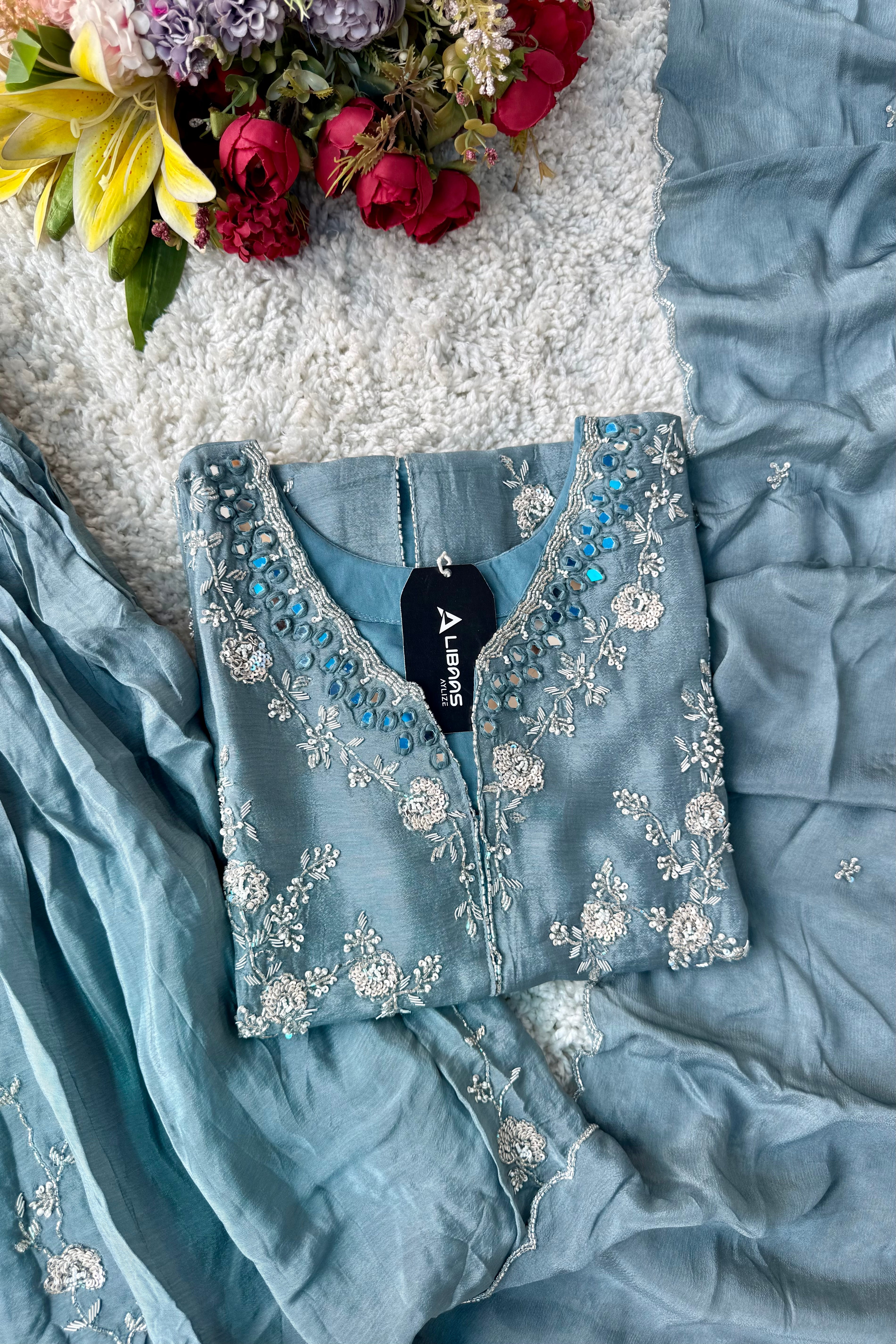 ✨Ruby - Premium Chinnon Slit Kurti Sharara set