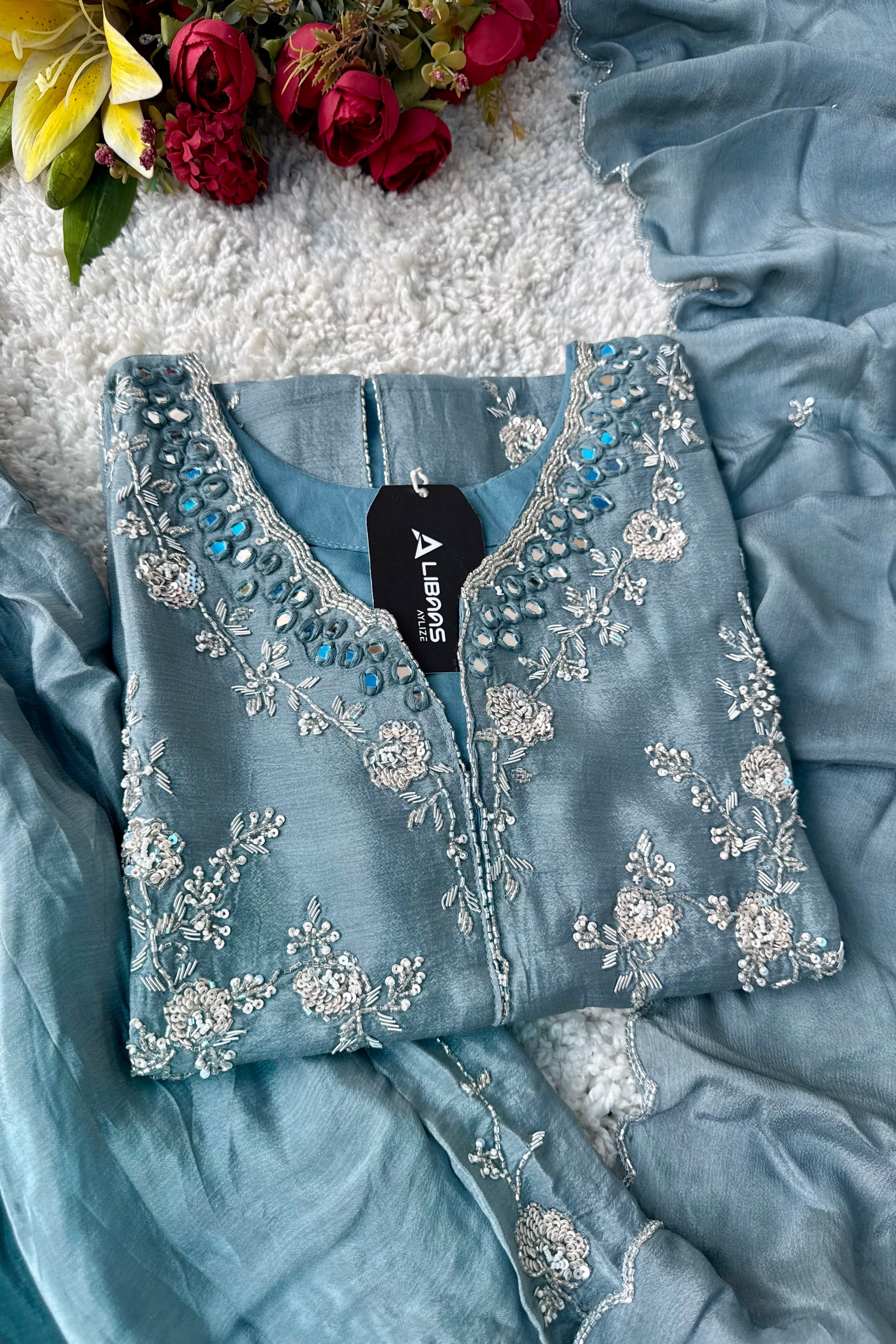 ✨Ruby - Premium Chinnon Slit Kurti Sharara set