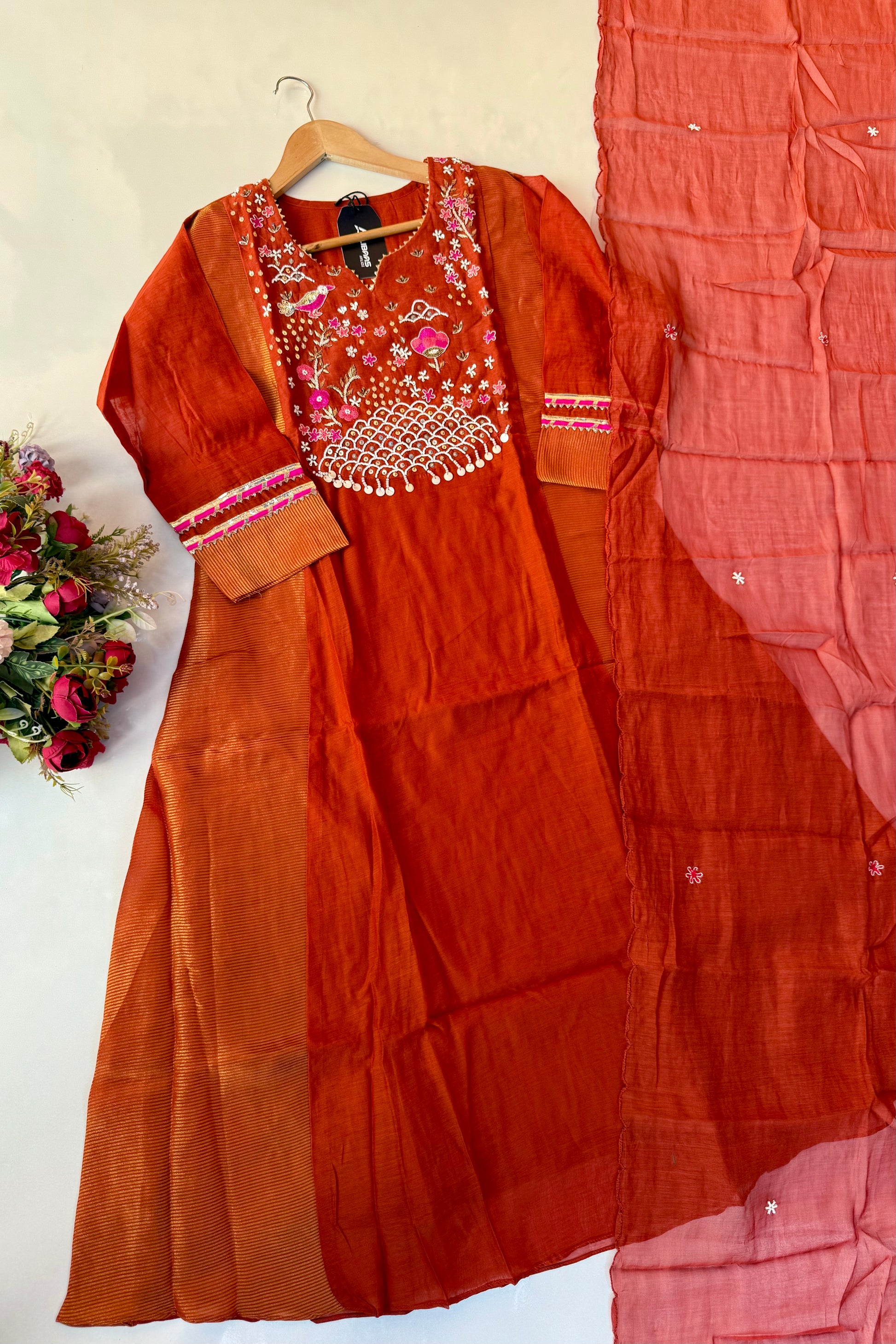 “Ishani” Premium Mul Chanderi A line Anarkali Kurta Set