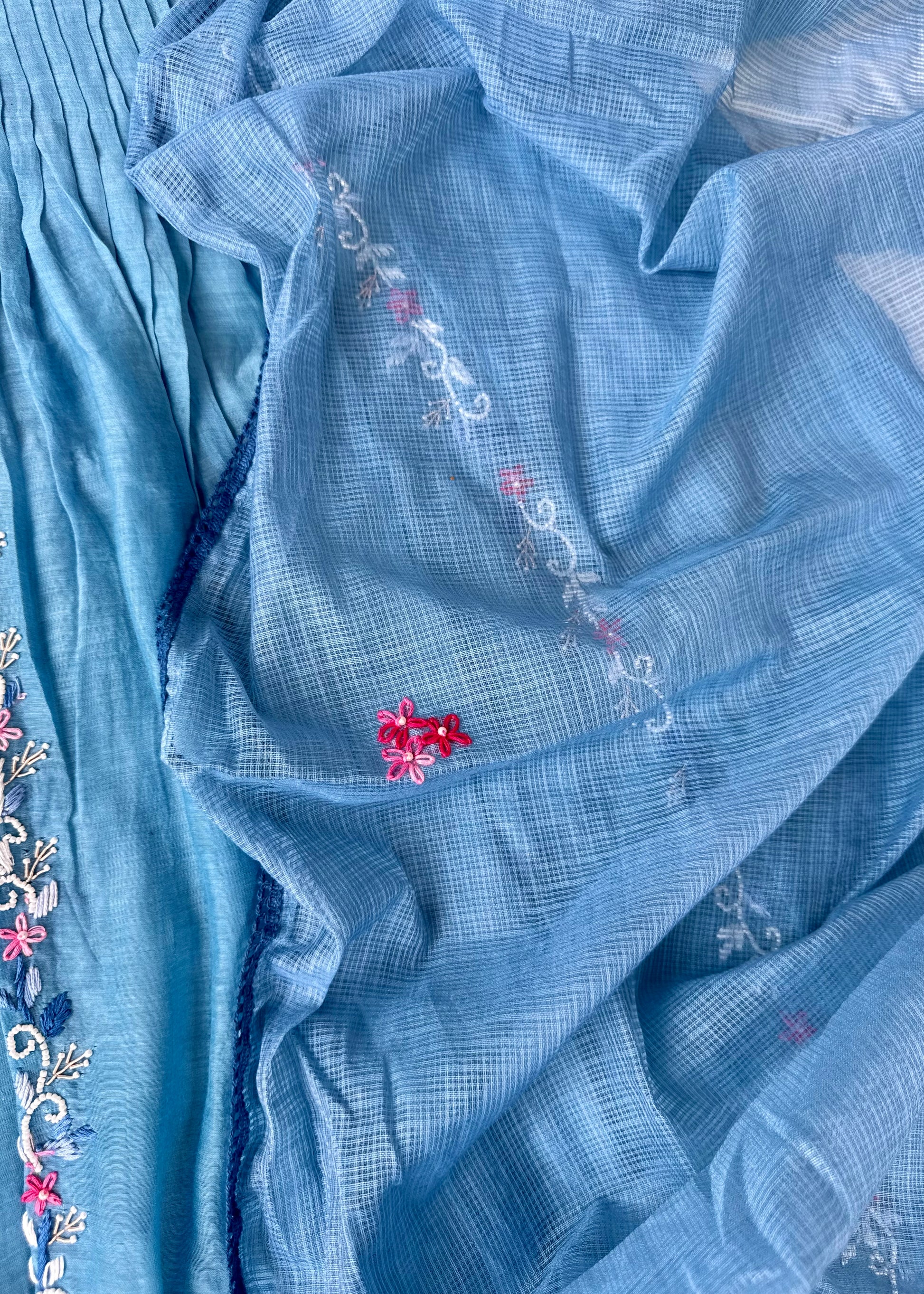 “RUH” Sky Blue Mul Chanderi anarkali kurta set