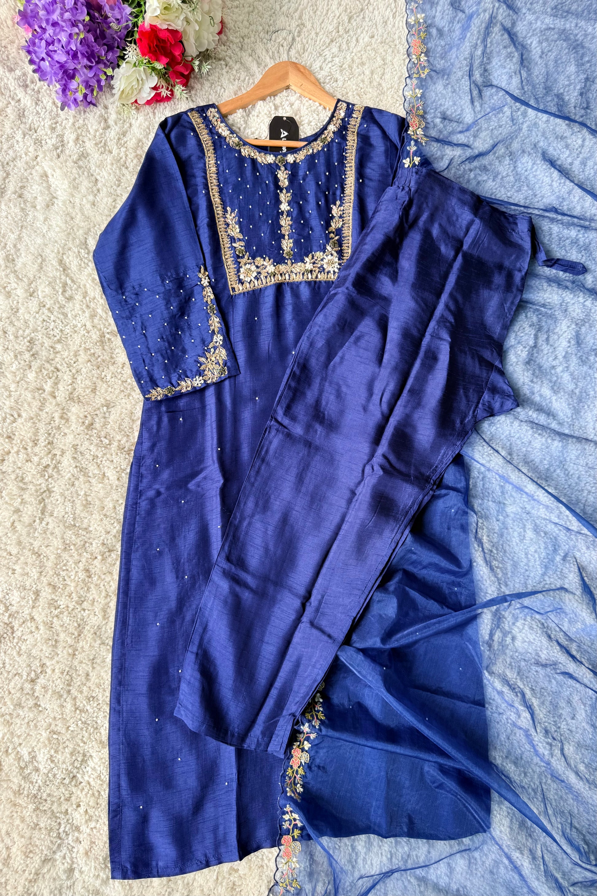 “ALKA” A very beautiful Blue piece with zardozi & zari handwork set