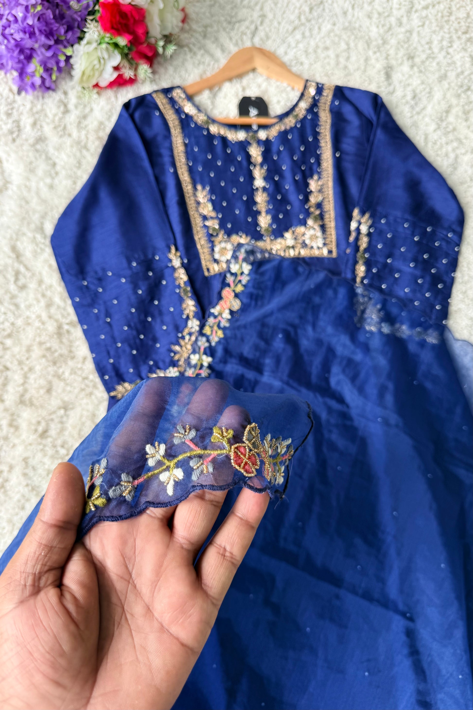 “ALKA” A very beautiful Blue piece with zardozi & zari handwork set