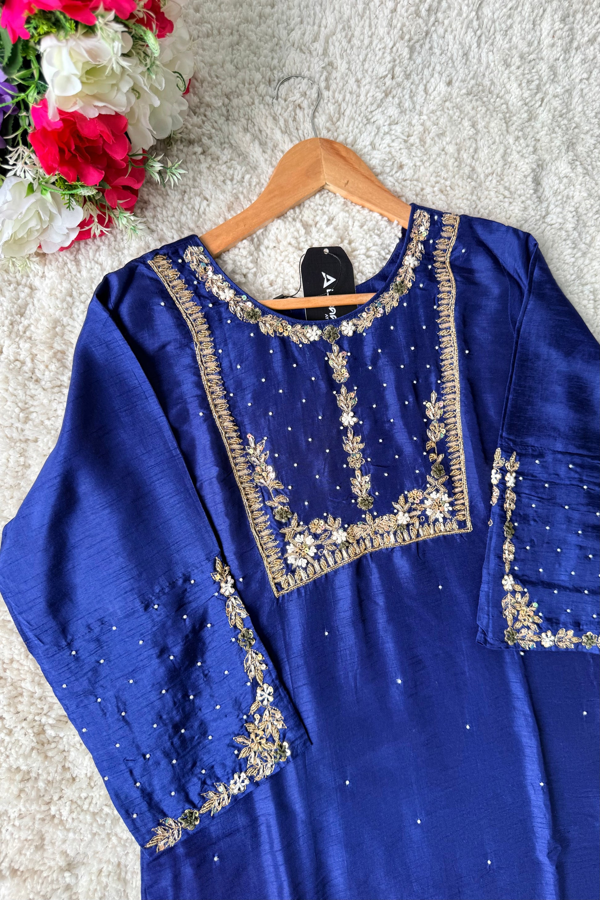 “ALKA” A very beautiful Blue piece with zardozi & zari handwork set