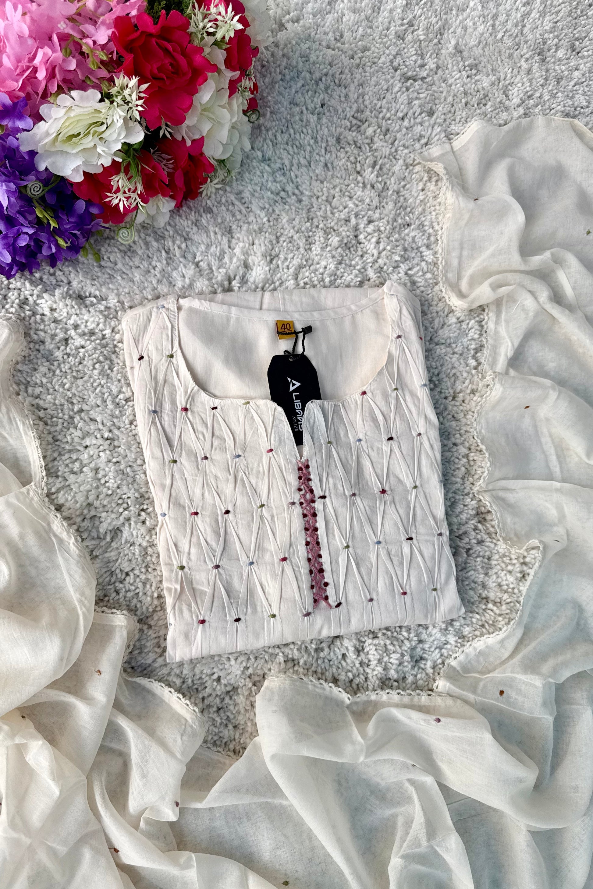 ✨AZ06 - Premium Off White Cotton Anarkali Kurta set