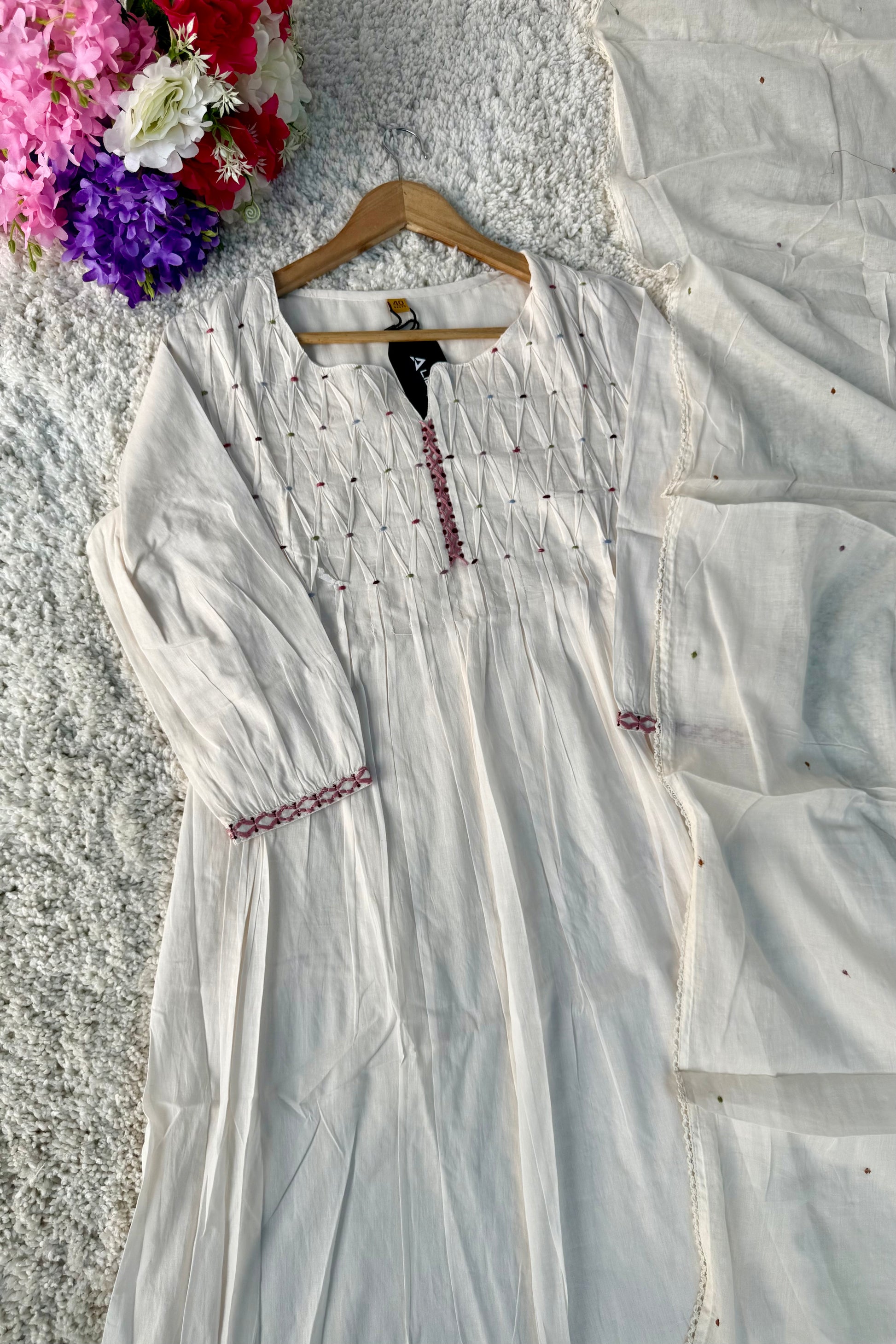 ✨AZ06 - Premium Off White Cotton Anarkali Kurta set