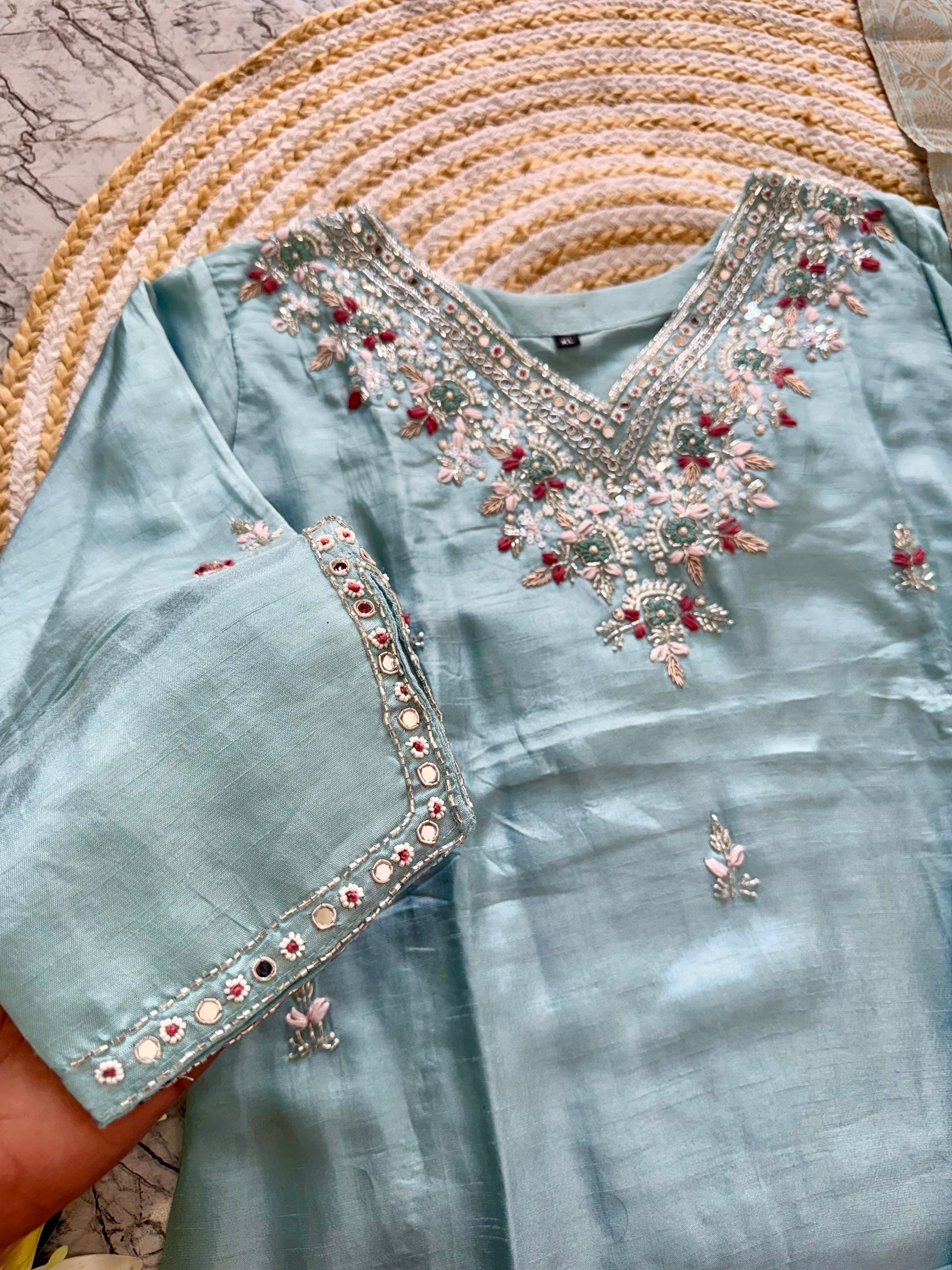 "Iqraar" Party wear Handcrafted dola silk set