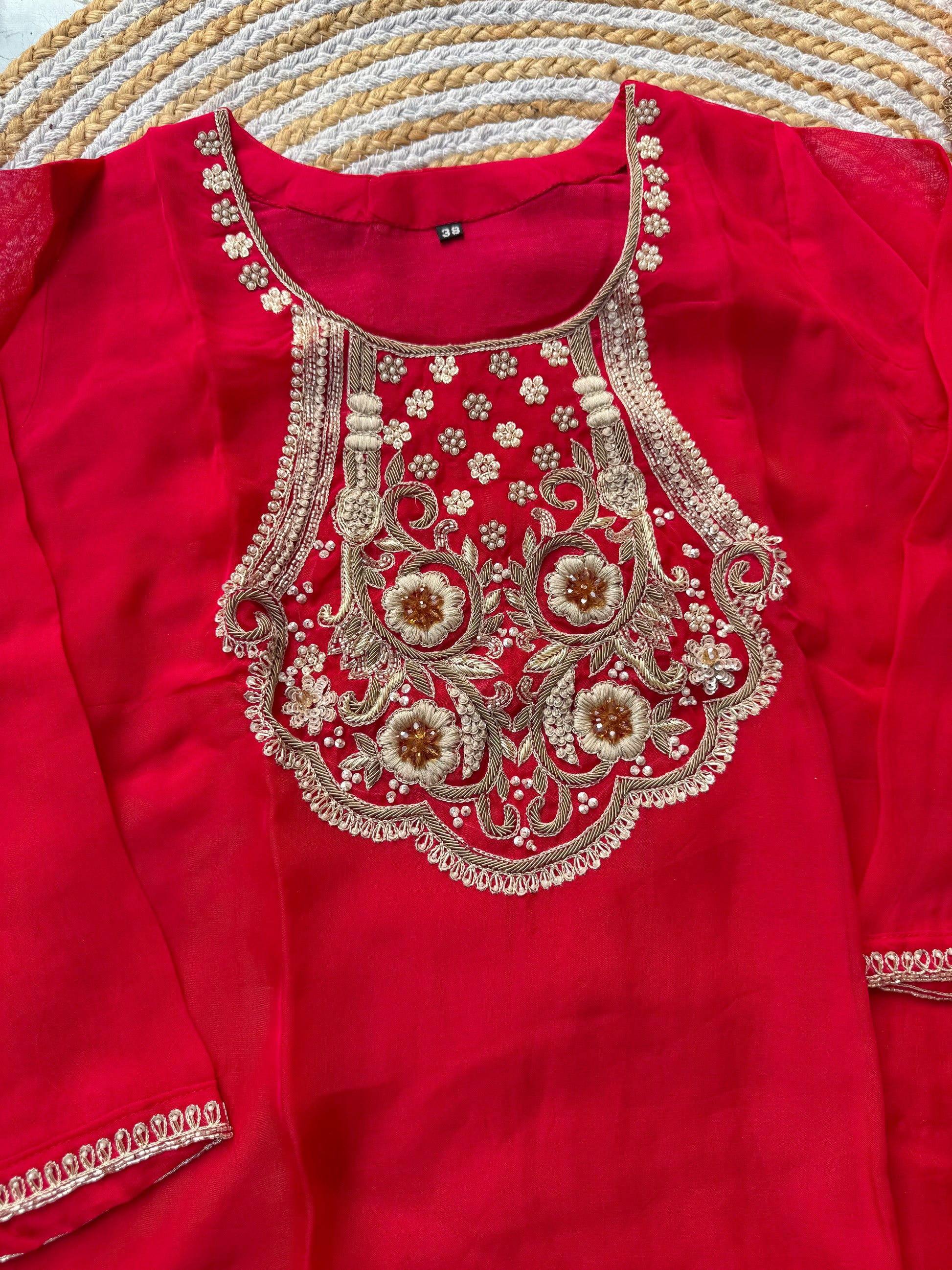 “Farah” party wear pink shade chinnon handwork set