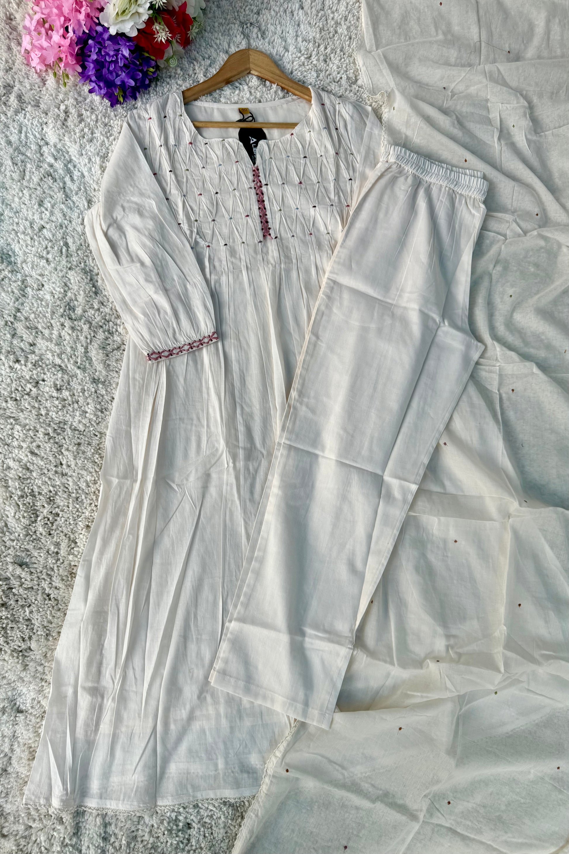 ✨AZ06 - Premium Off White Cotton Anarkali Kurta set