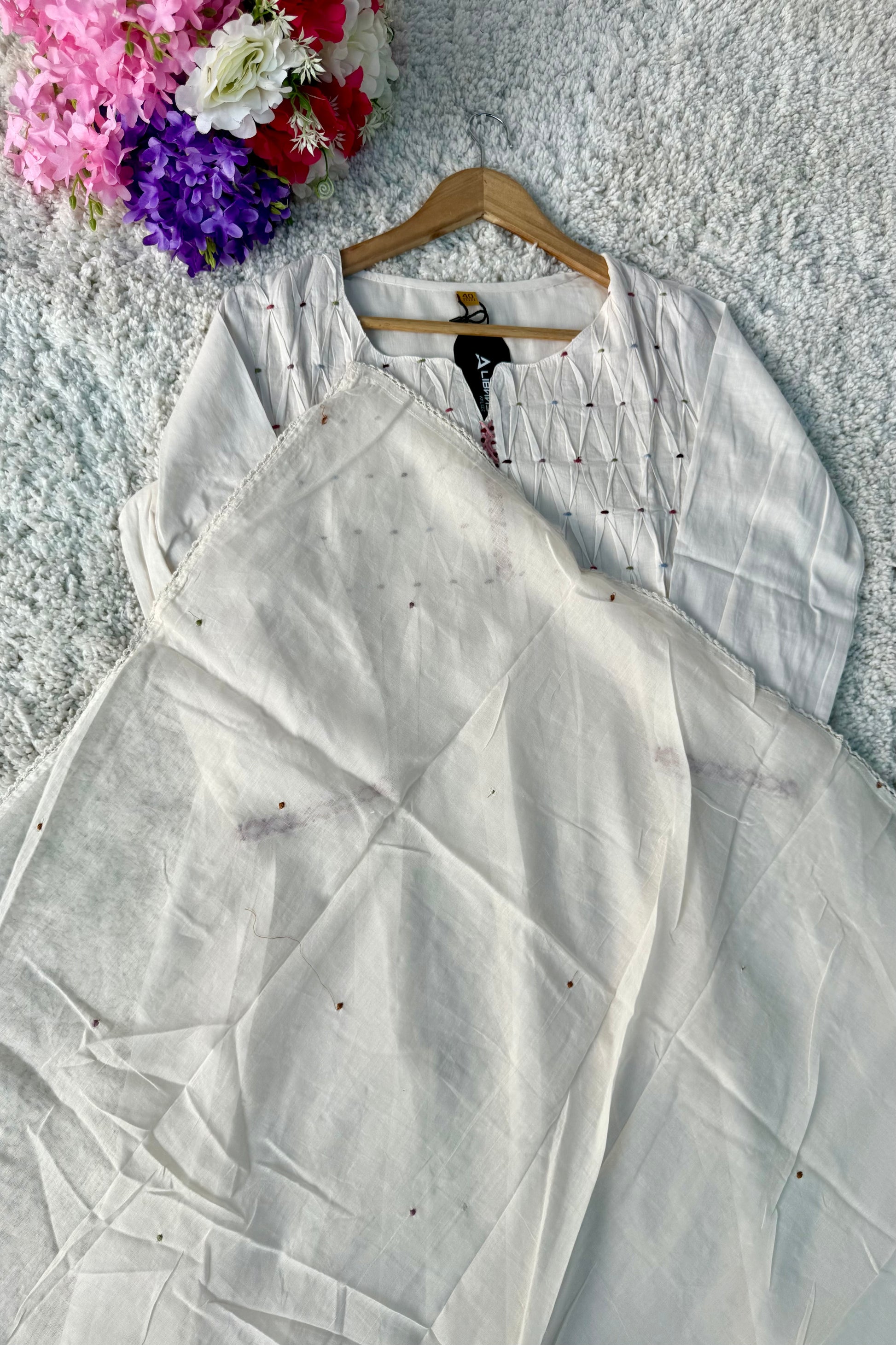 ✨AZ06 - Premium Off White Cotton Anarkali Kurta set