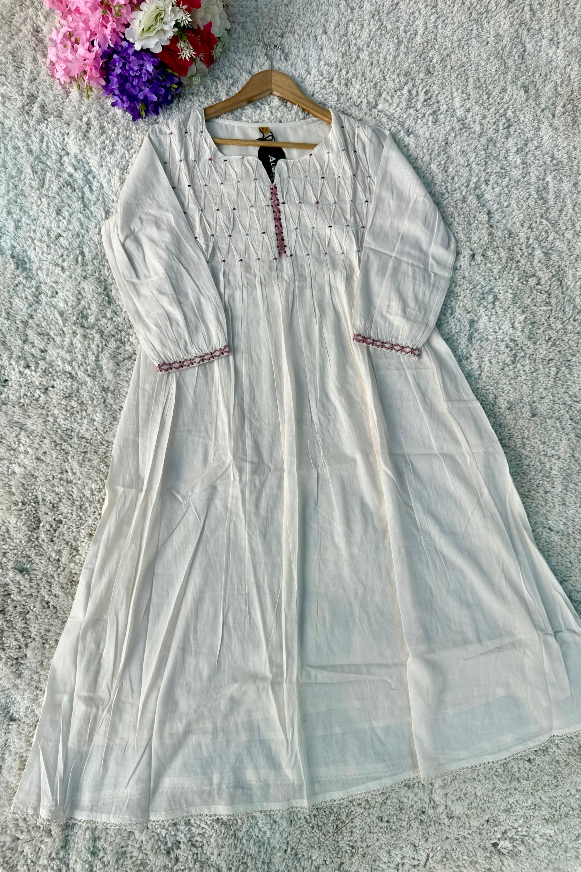 ✨AZ06 - Premium Off White Cotton Anarkali Kurta set