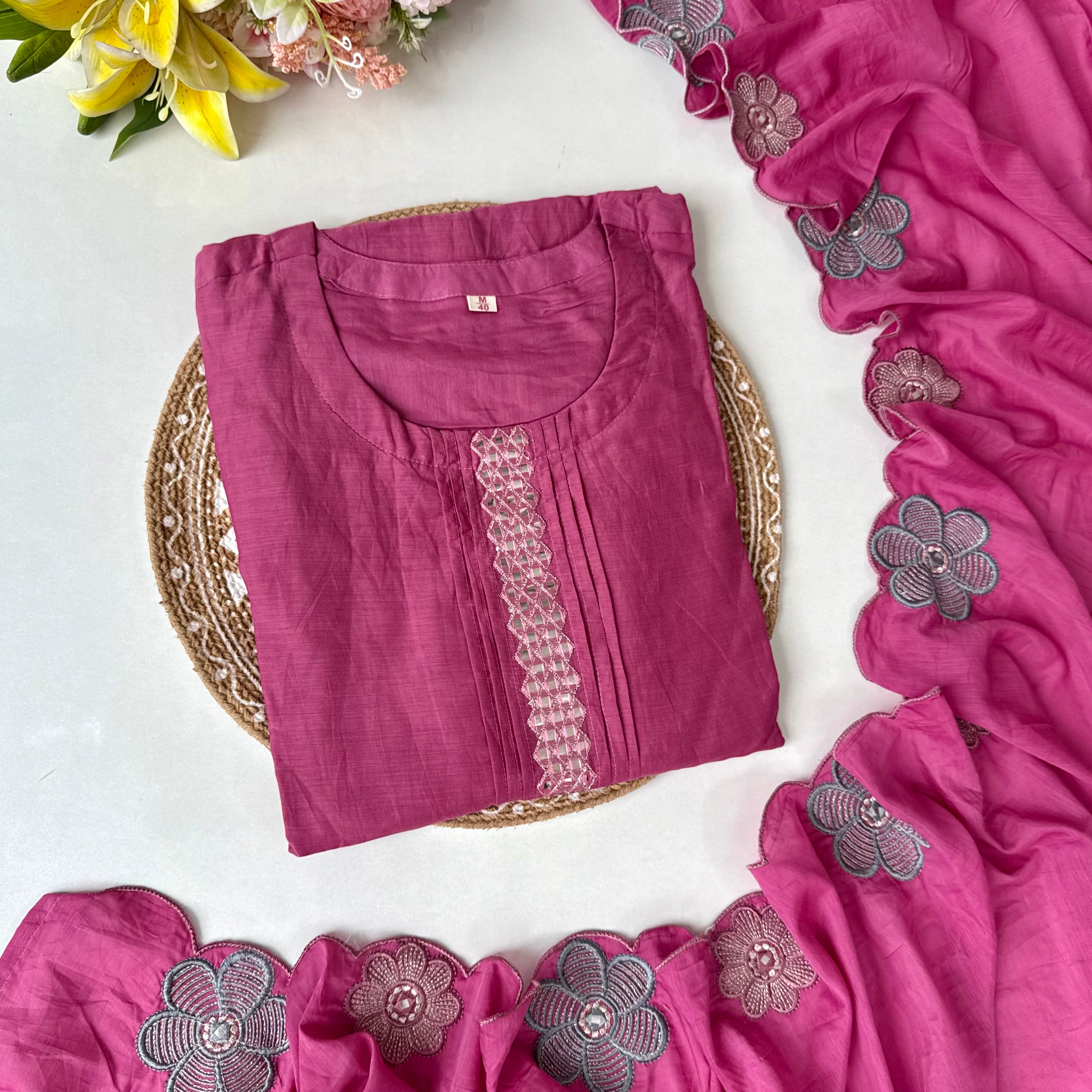 “Anya” Bloomberry Blush Mul Chanderi Suit Set