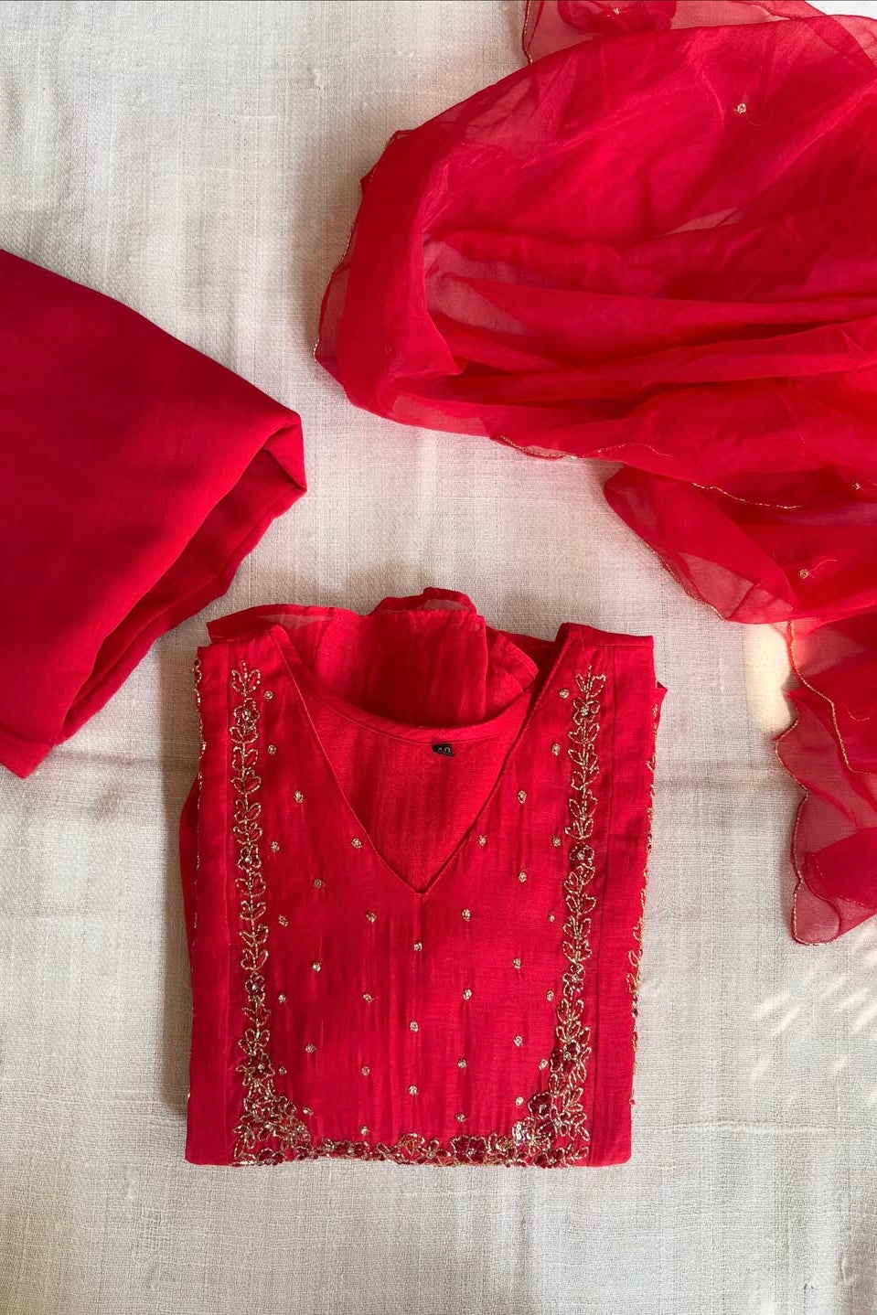 “Ayza” Premium Red Mul Chanderi A Line Suit set 🛍️