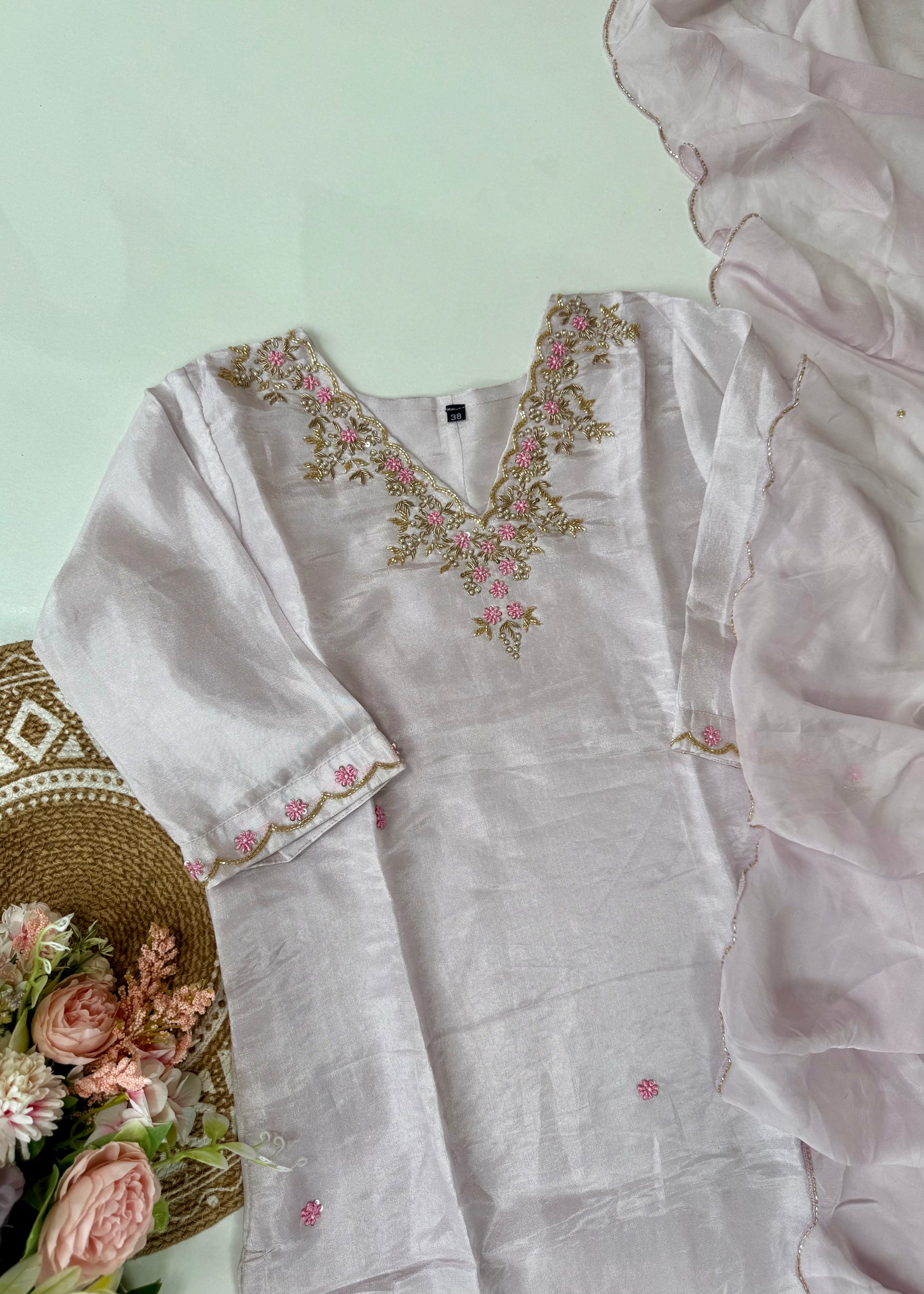 “Aylize” Graceful Pastel shade Tisse Silk Handwork Suit Set ✨