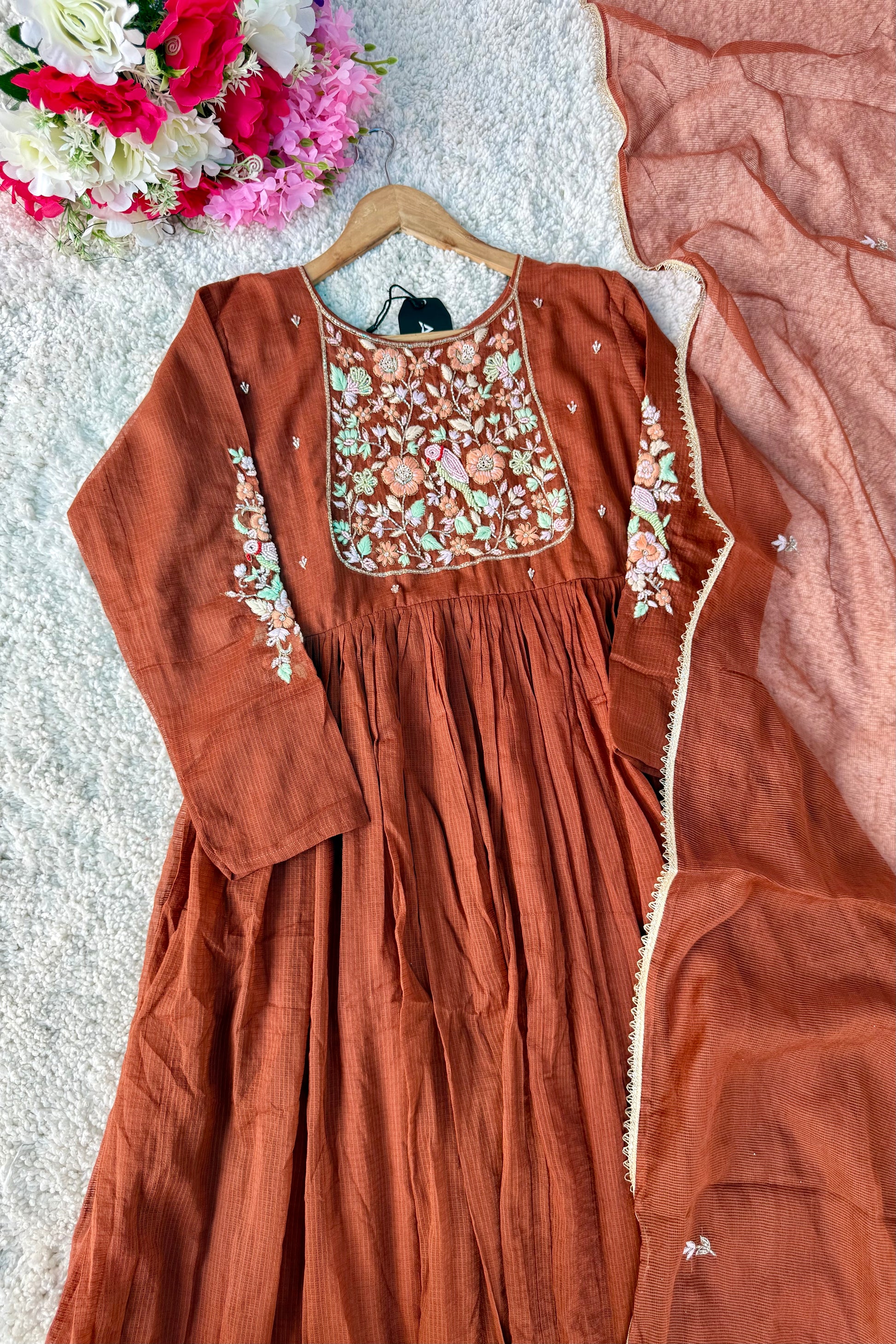 ✨AZ04 - Premium Cocoa Brown Kota Anarkali Kurta set