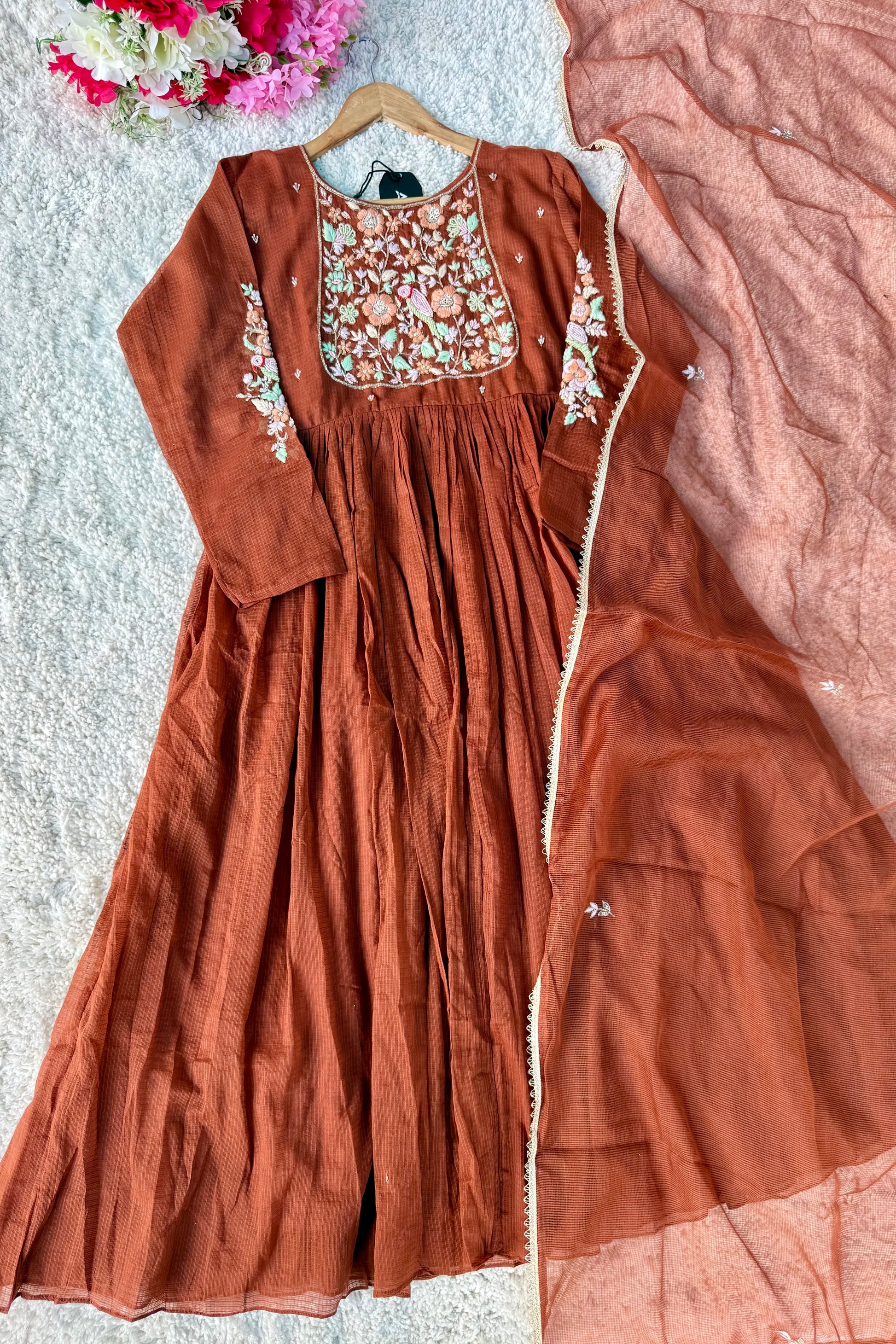 ✨AZ04 - Premium Cocoa Brown Kota Anarkali Kurta set