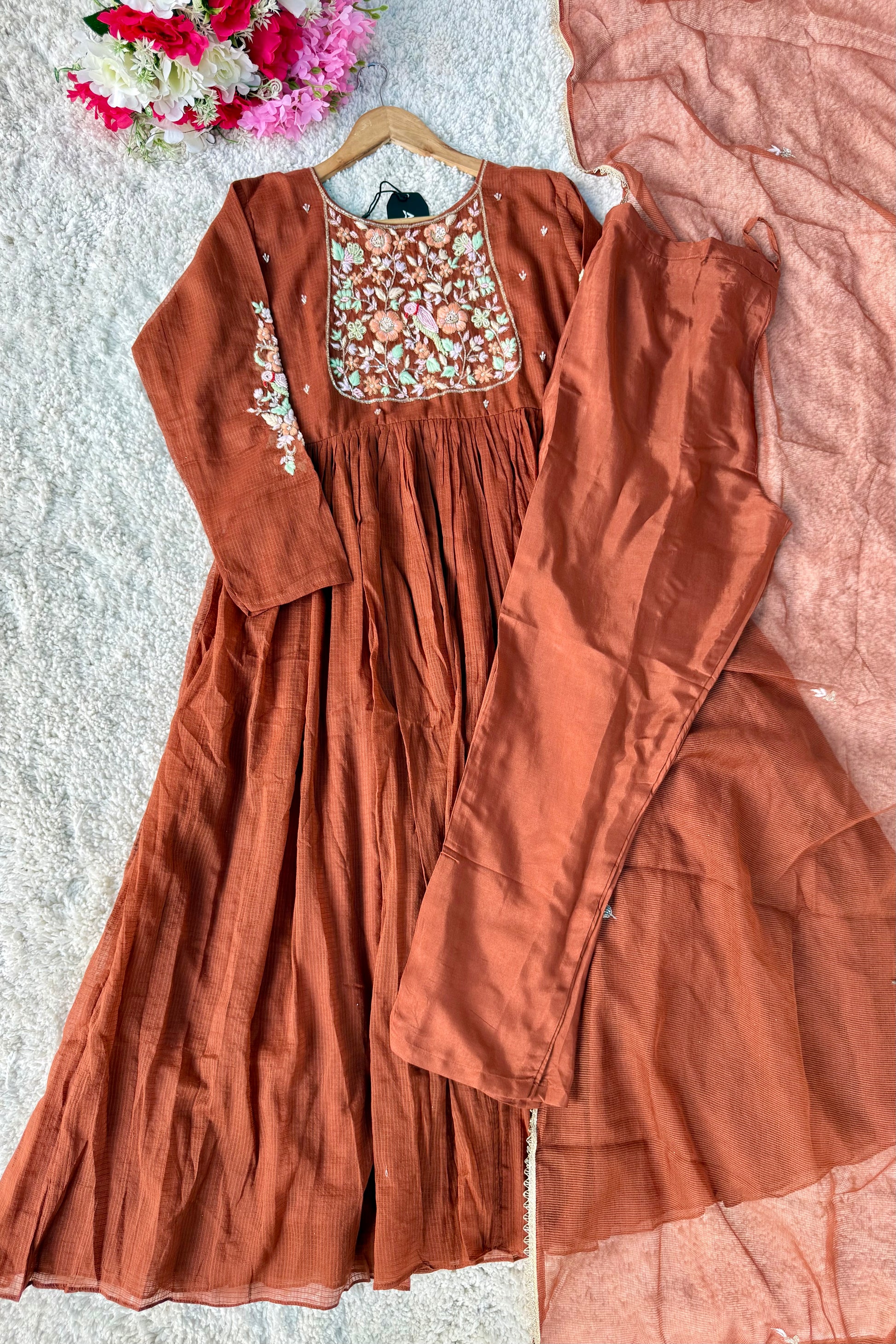 ✨AZ04 - Premium Cocoa Brown Kota Anarkali Kurta set