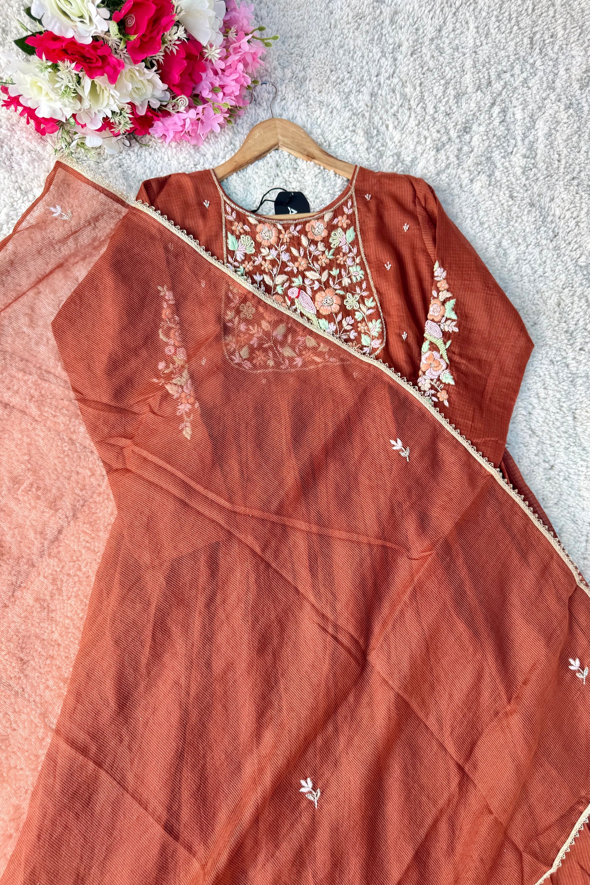 ✨AZ04 - Premium Cocoa Brown Kota Anarkali Kurta set