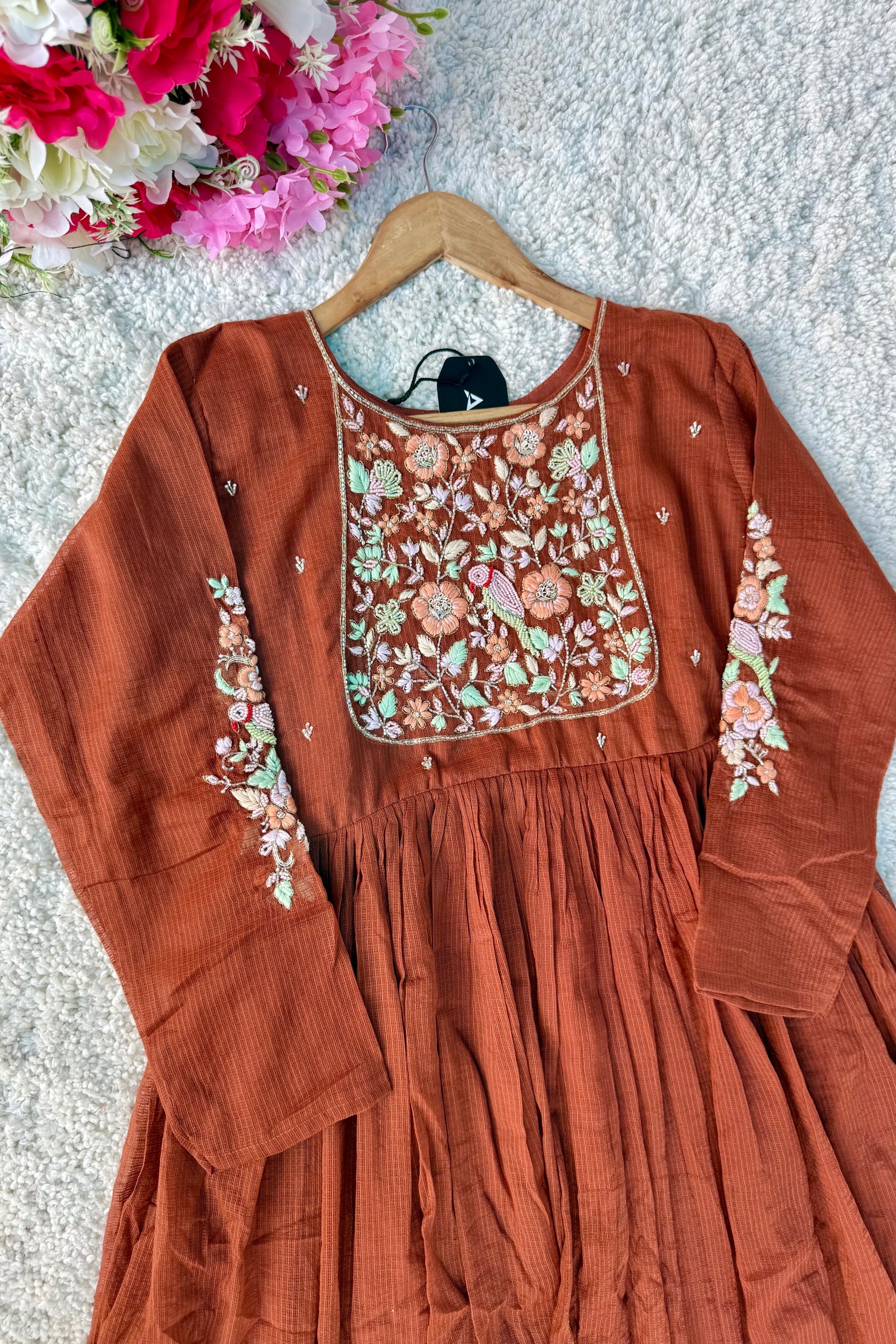 ✨AZ04 - Premium Cocoa Brown Kota Anarkali Kurta set