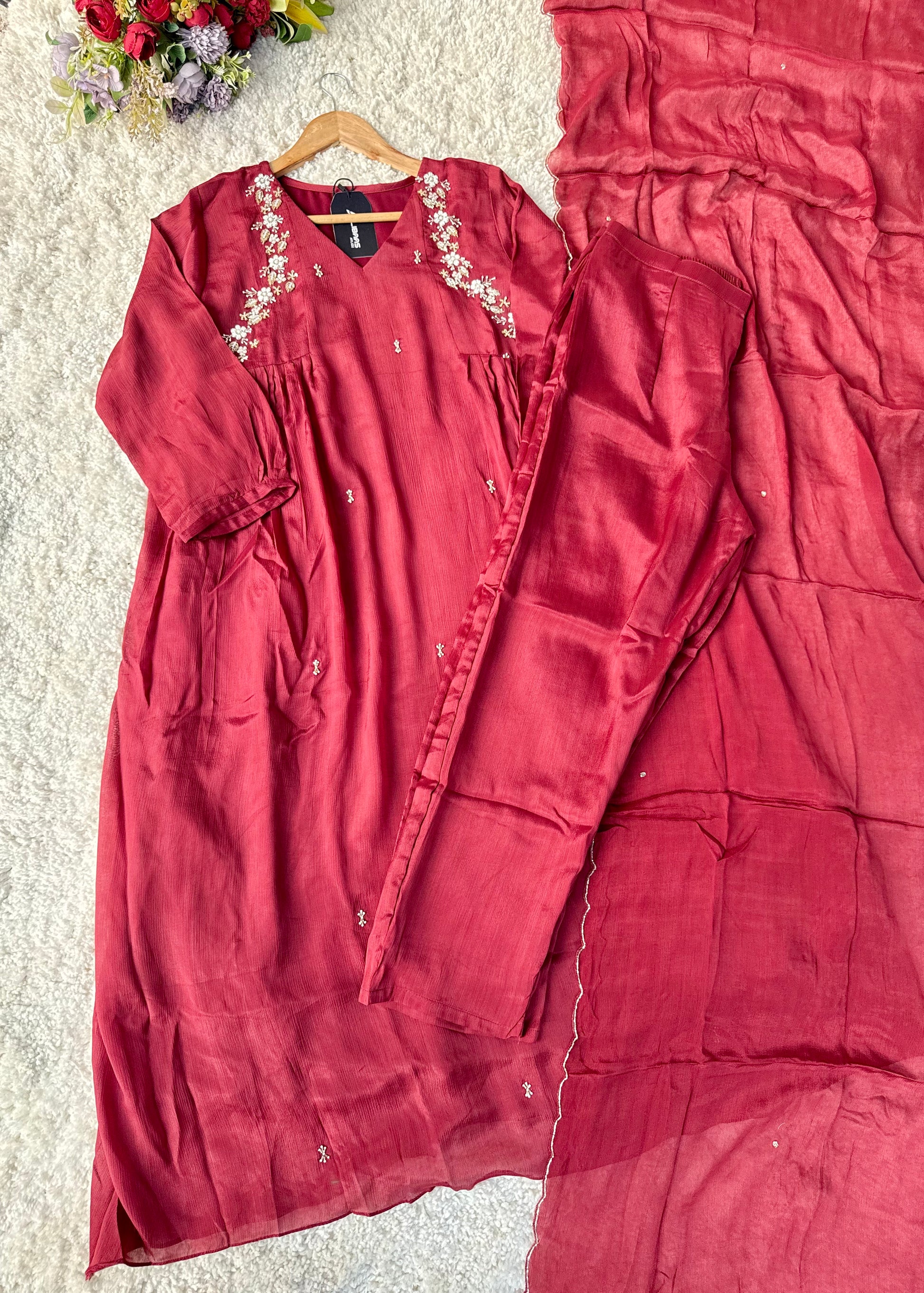 “Zayna” Premium Chinnon anarkali kurta set