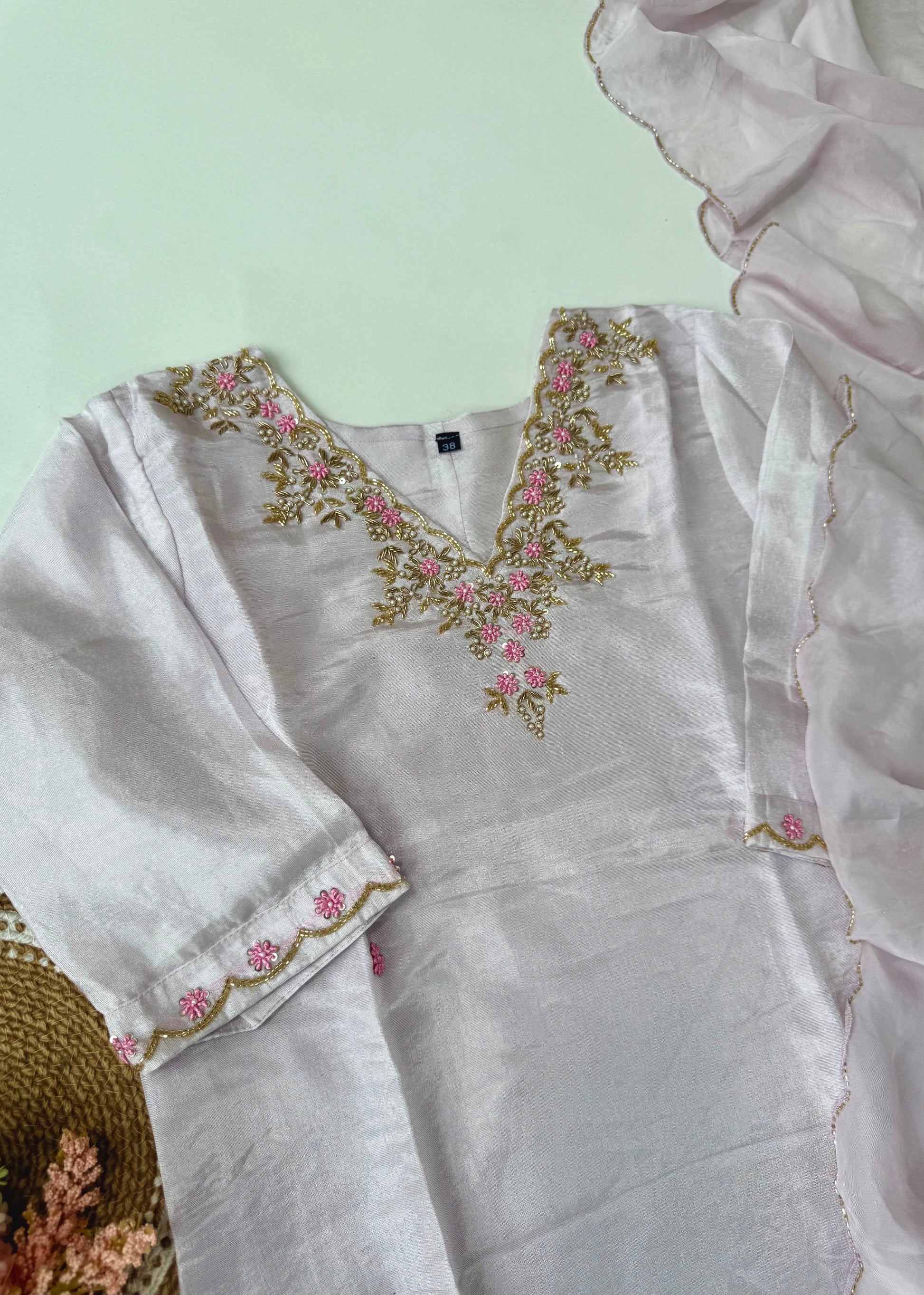 “Aylize” Graceful Pastel shade Tisse Silk Handwork Suit Set ✨