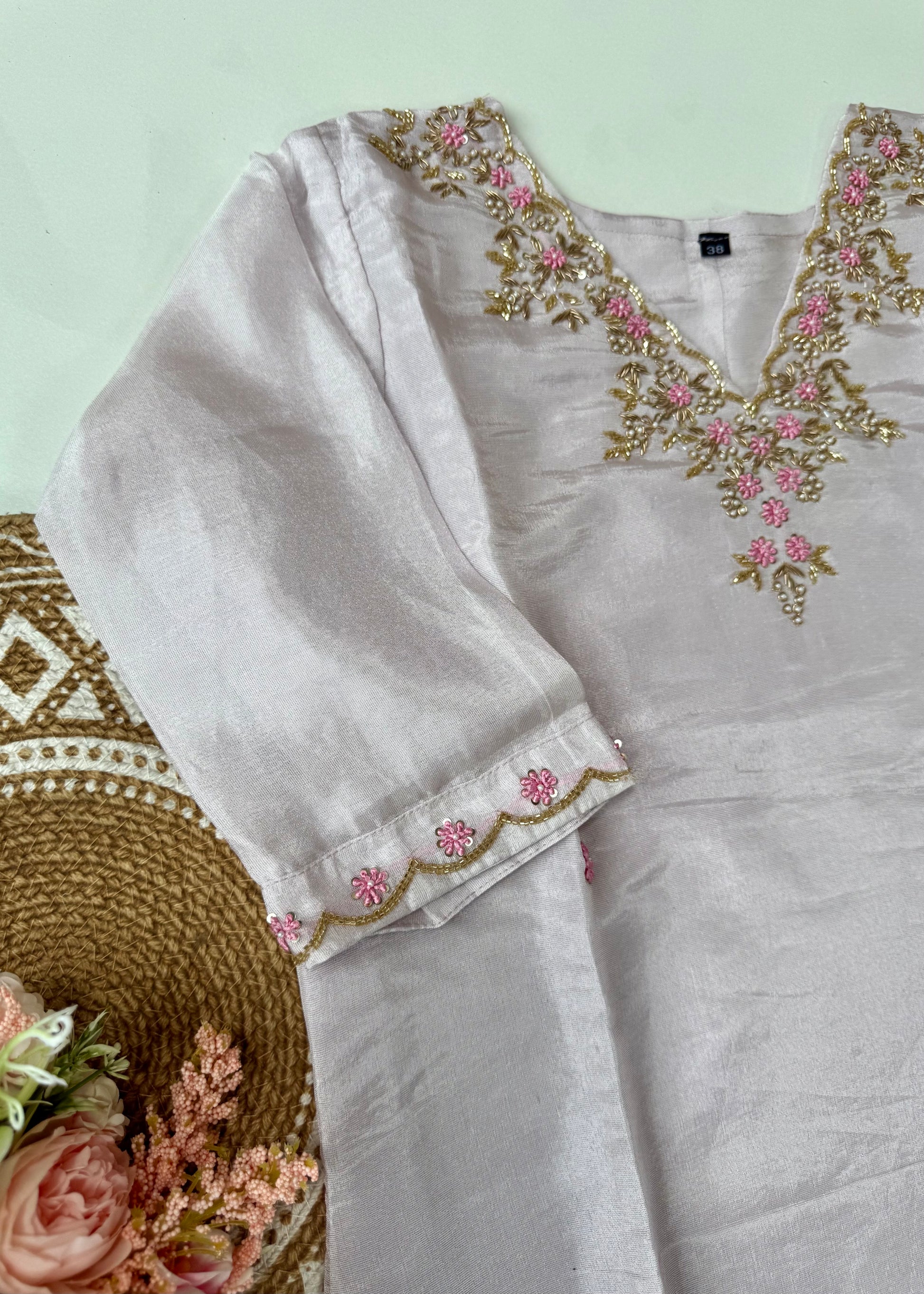 “Aylize” Graceful Pastel shade Tisse Silk Handwork Suit Set ✨