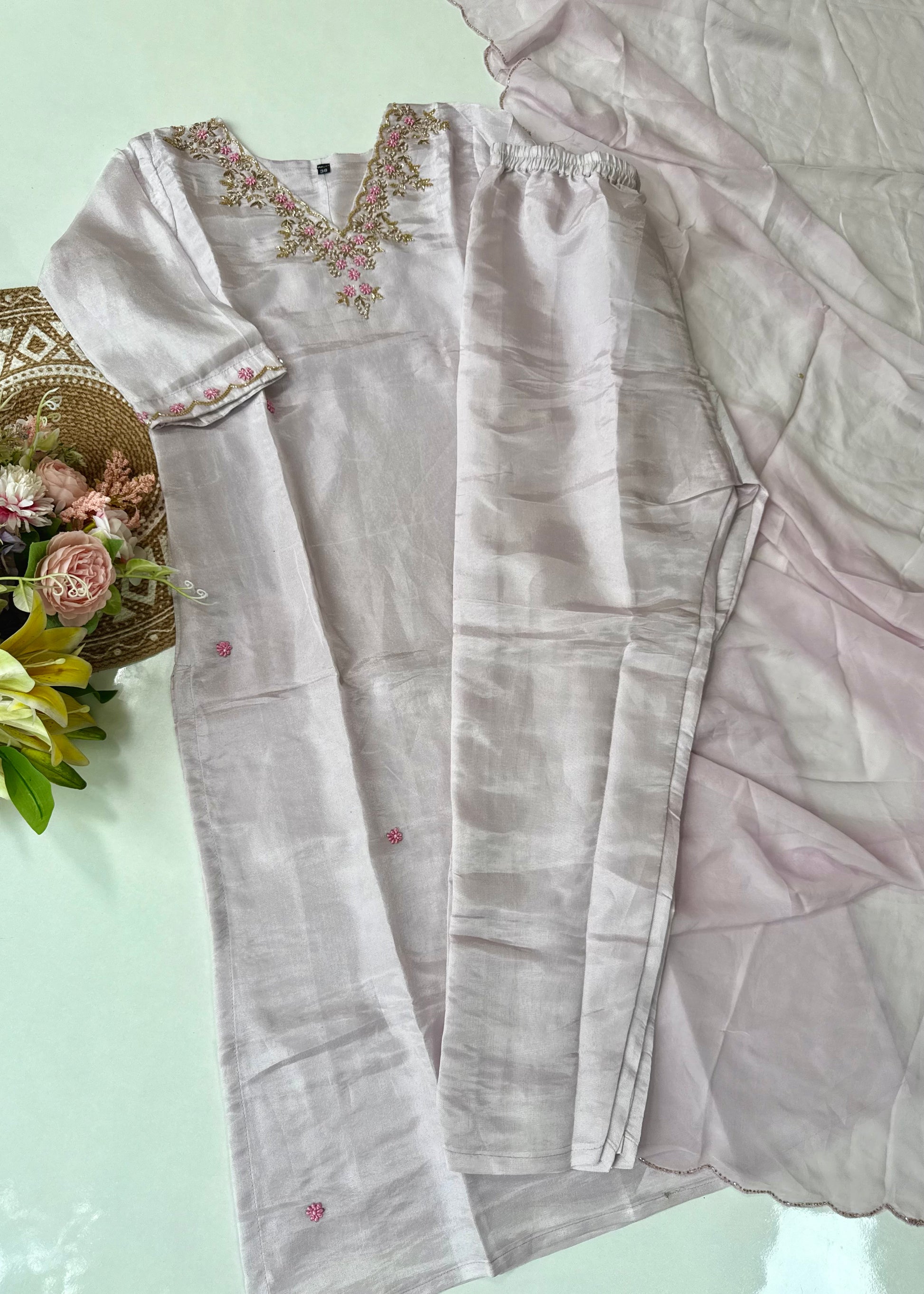 “Aylize” Graceful Pastel shade Tisse Silk Handwork Suit Set ✨