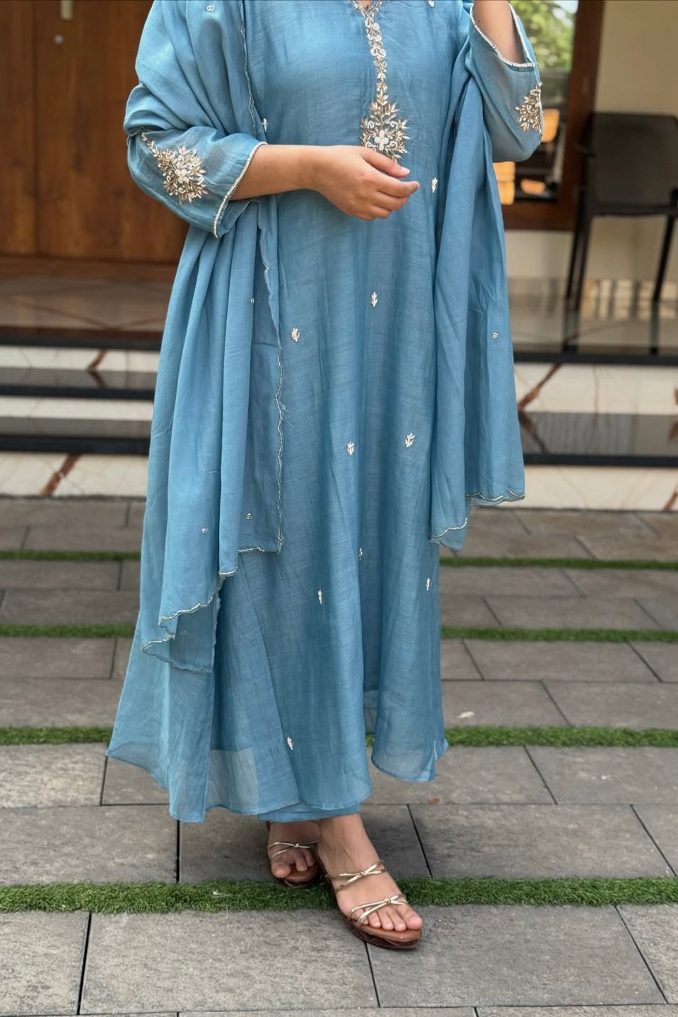 “HAYA” Premium Mul Chanderi A-Line Kurta with Bottom & Dupatta