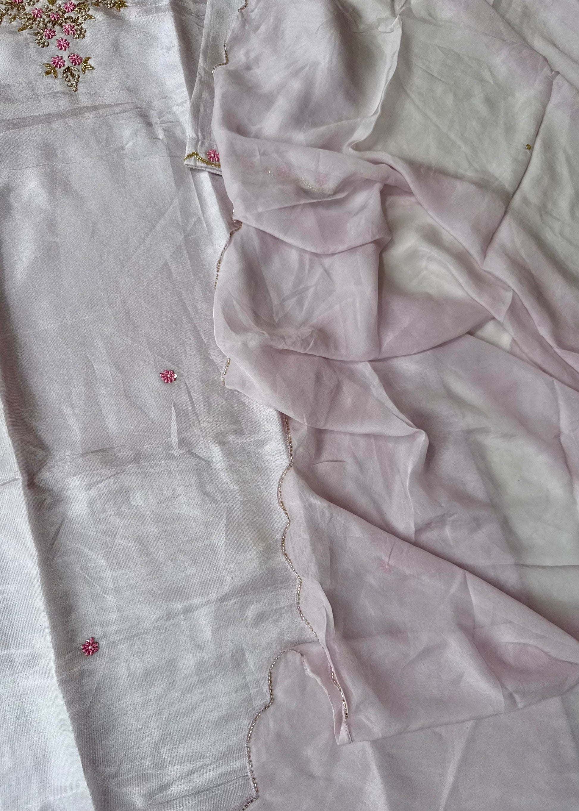 “Aylize” Graceful Pastel shade Tisse Silk Handwork Suit Set ✨
