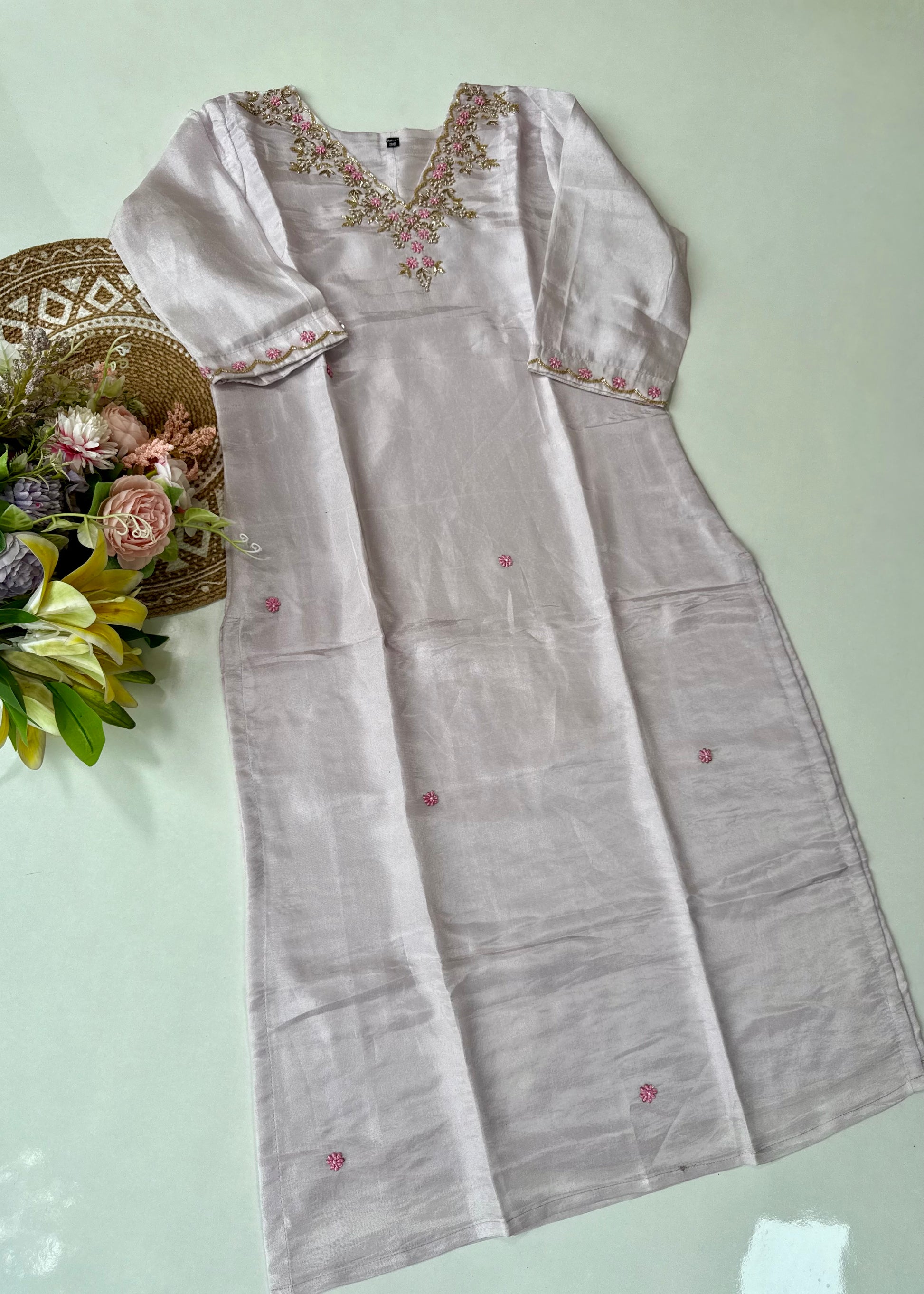 “Aylize” Graceful Pastel shade Tisse Silk Handwork Suit Set ✨