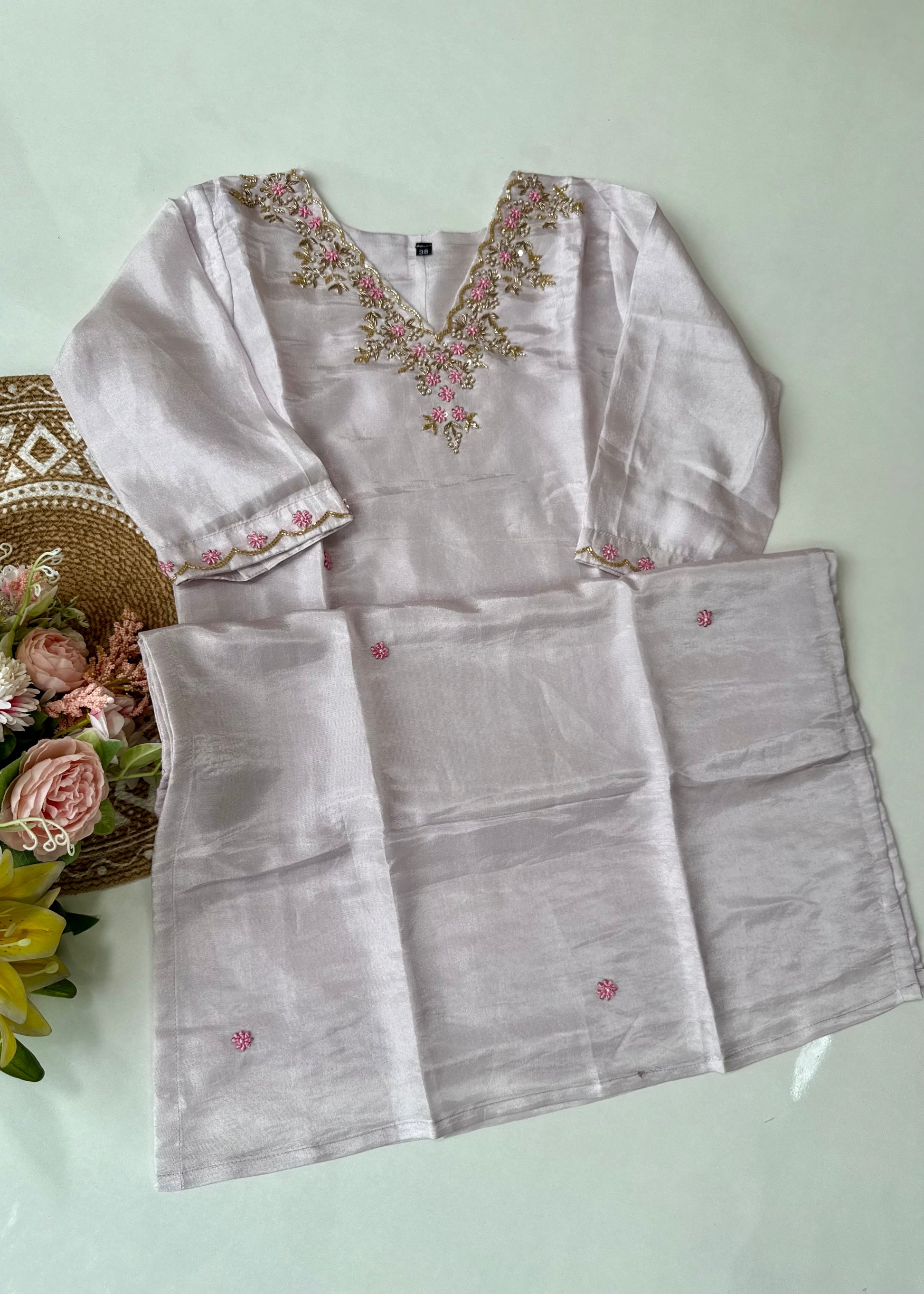 “Aylize” Graceful Pastel shade Tisse Silk Handwork Suit Set ✨