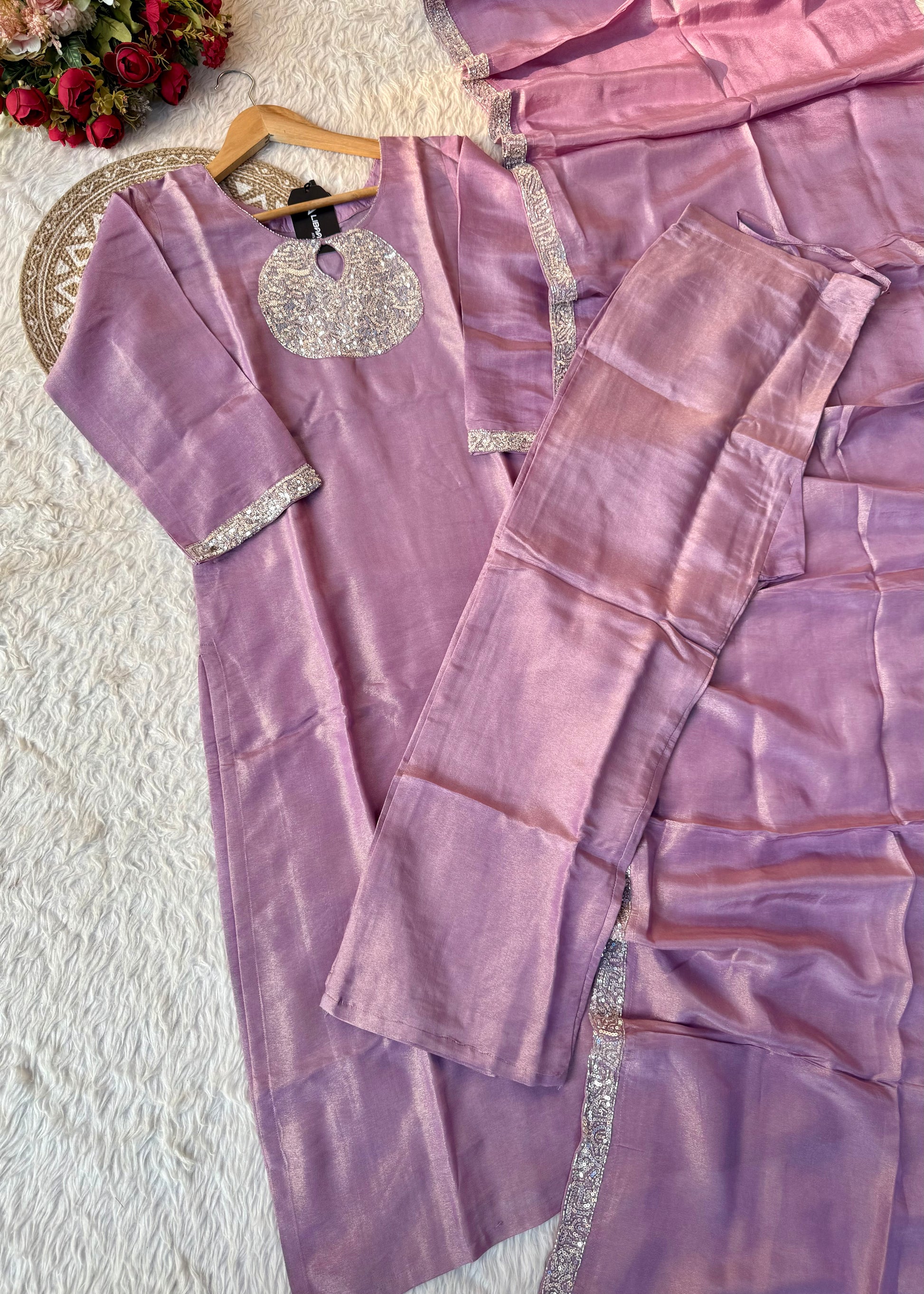 “SHINE” Beautiful Lavender with gold tone shimmer tissue kurta set