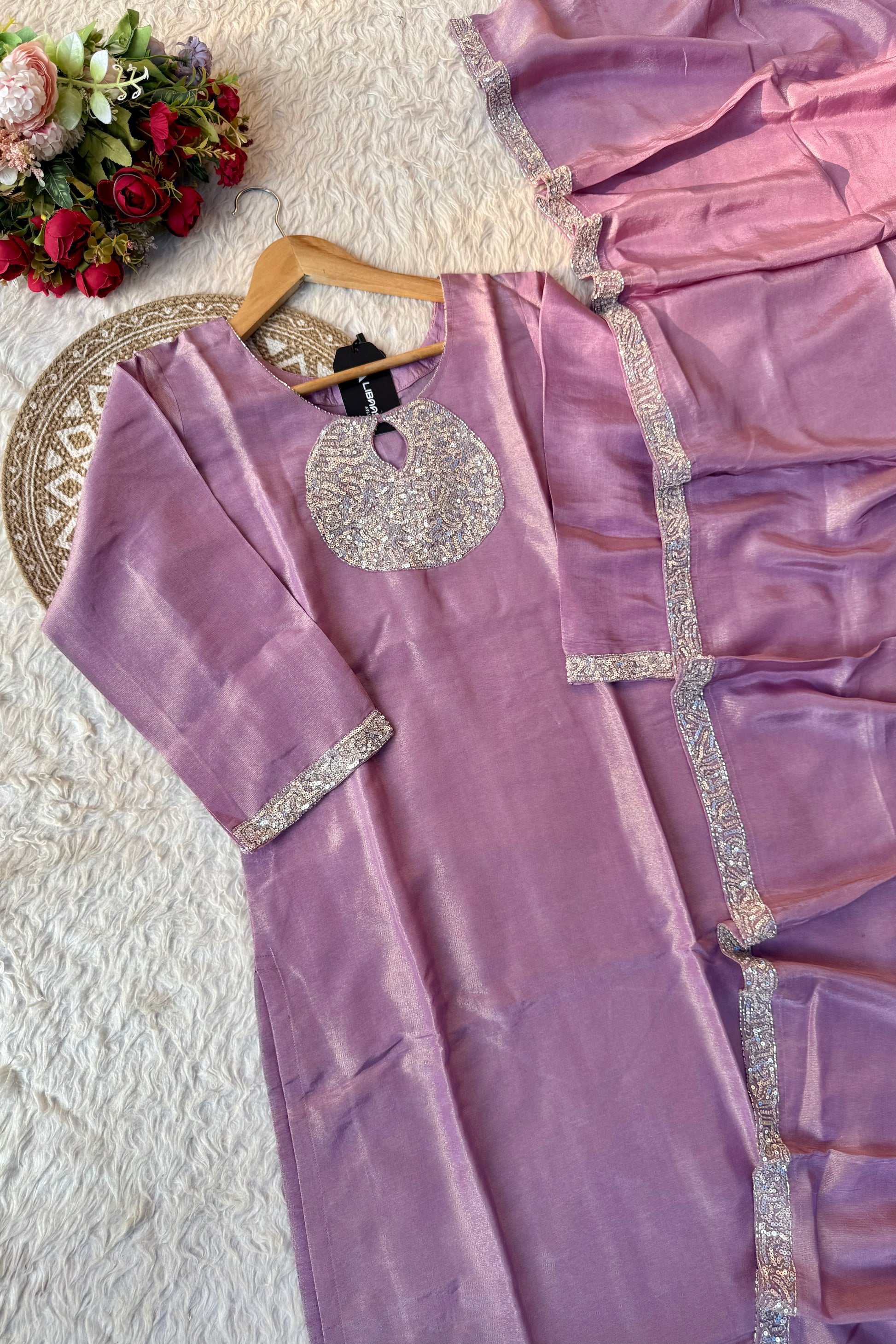 “SHINE” Beautiful Lavender with gold tone shimmer tissue kurta set