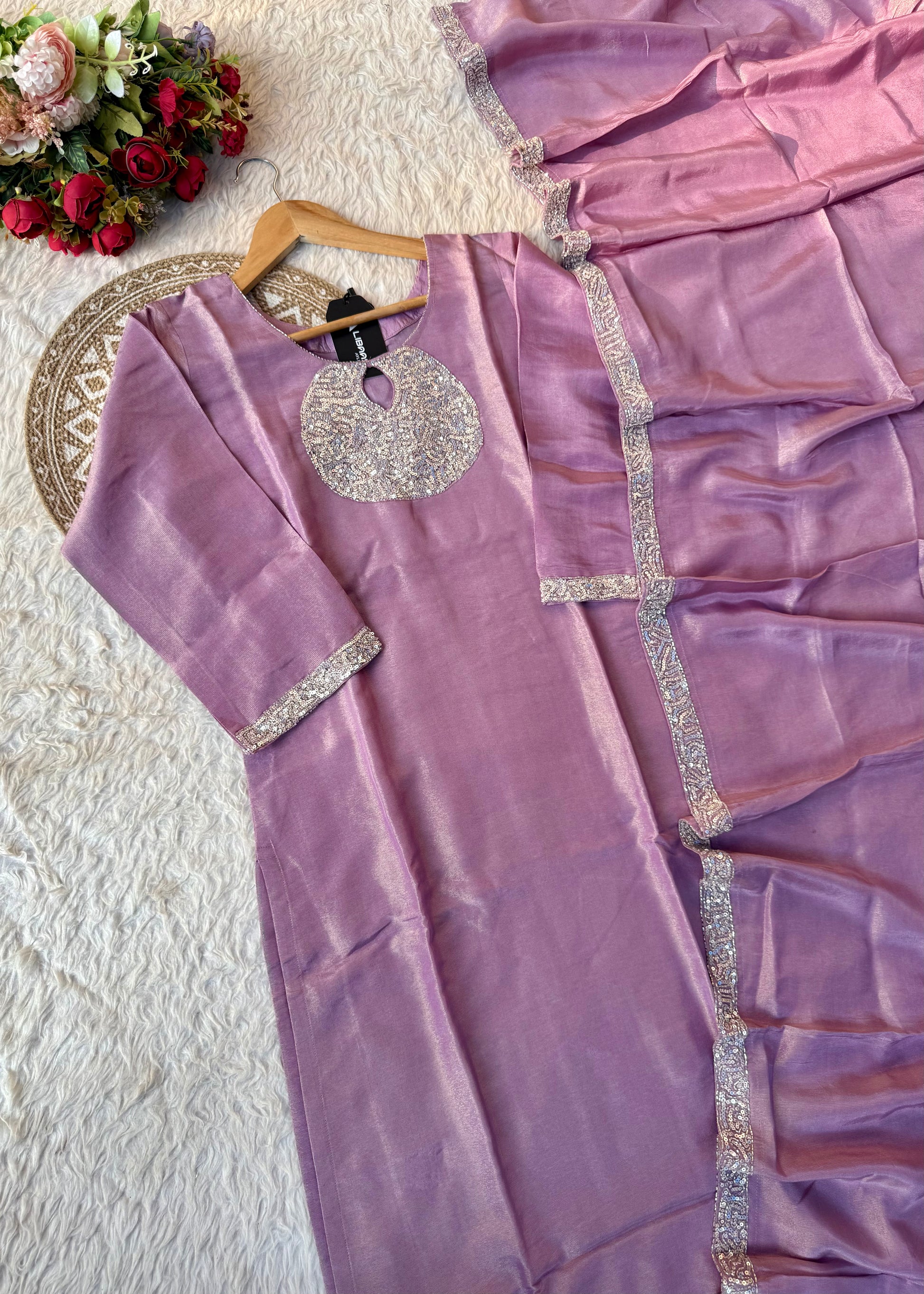 “SHINE” Beautiful Lavender with gold tone shimmer tissue kurta set