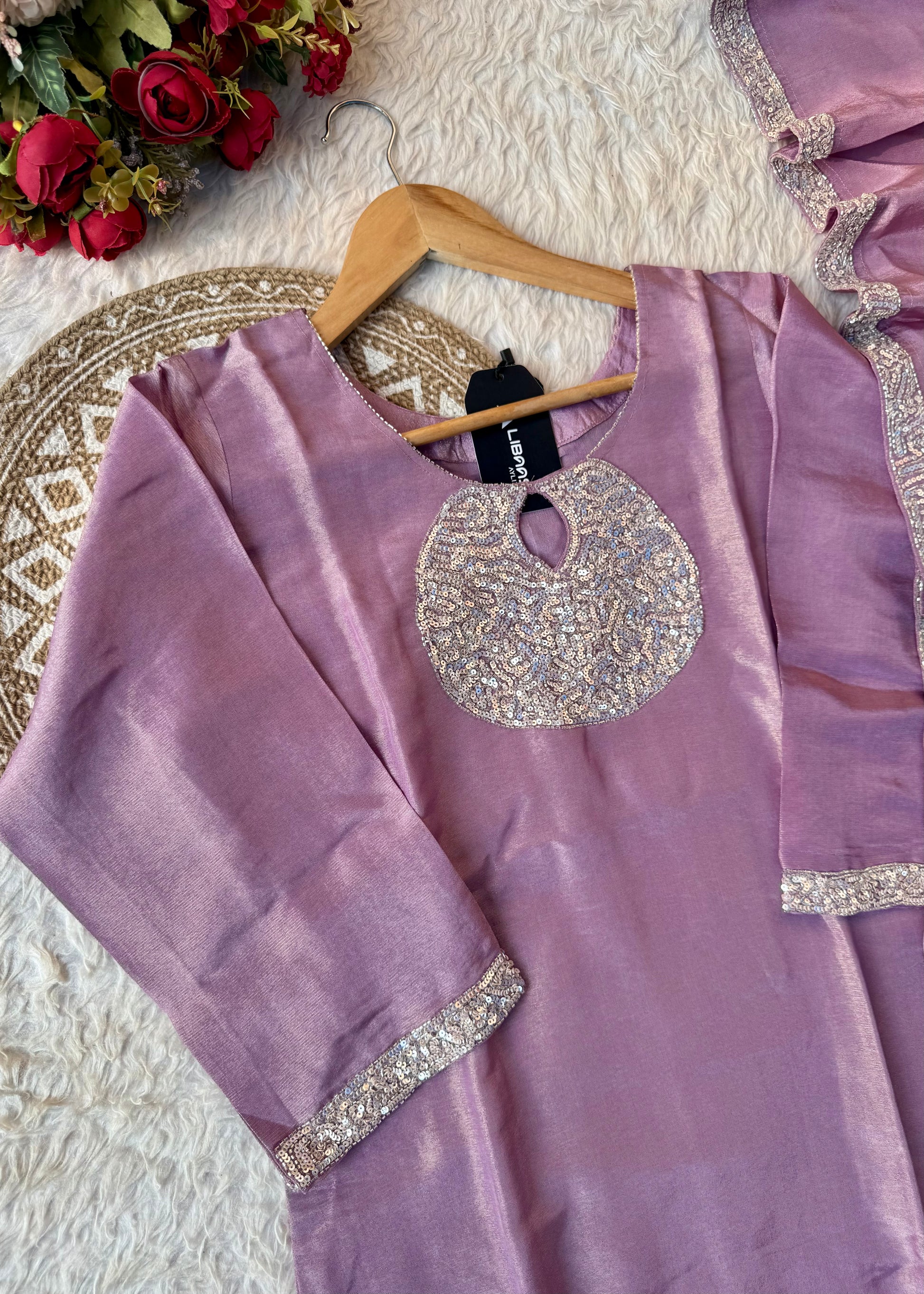 “SHINE” Beautiful Lavender with gold tone shimmer tissue kurta set