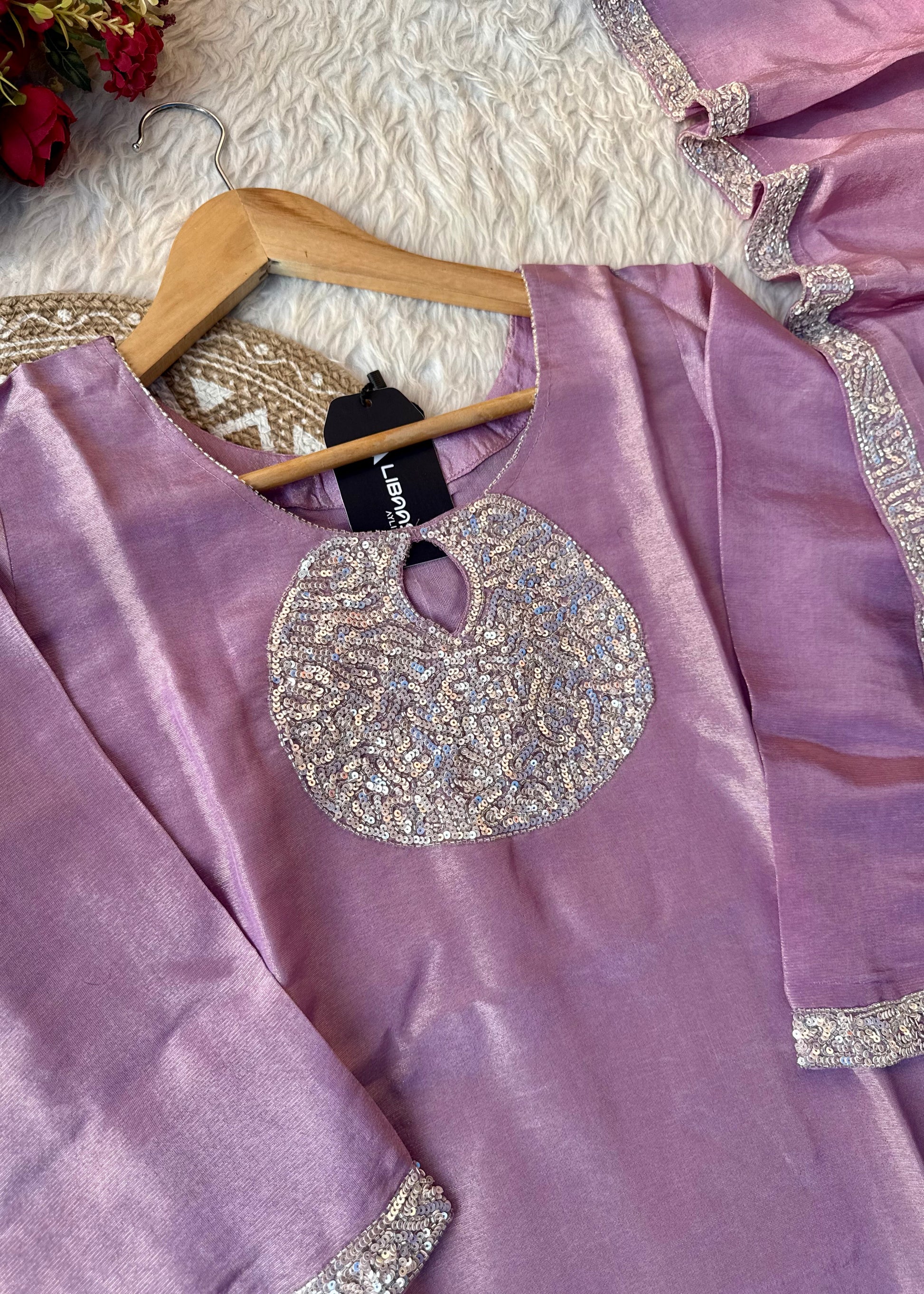 “SHINE” Beautiful Lavender with gold tone shimmer tissue kurta set