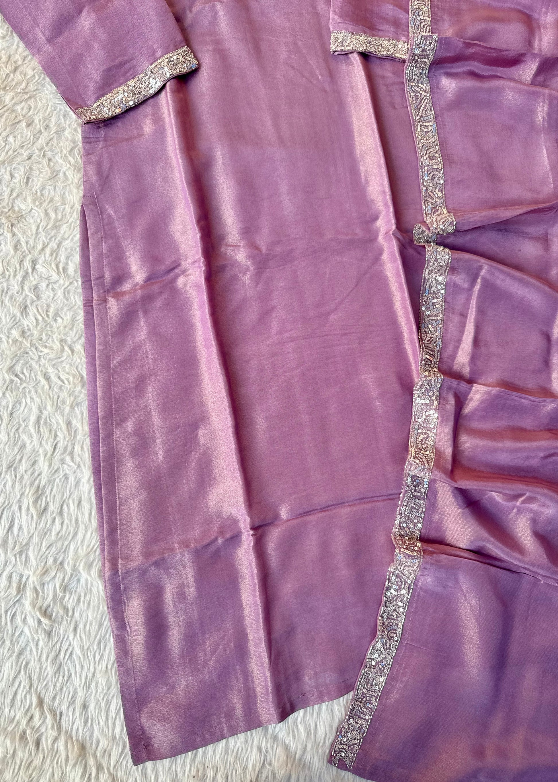 “SHINE” Beautiful Lavender with gold tone shimmer tissue kurta set