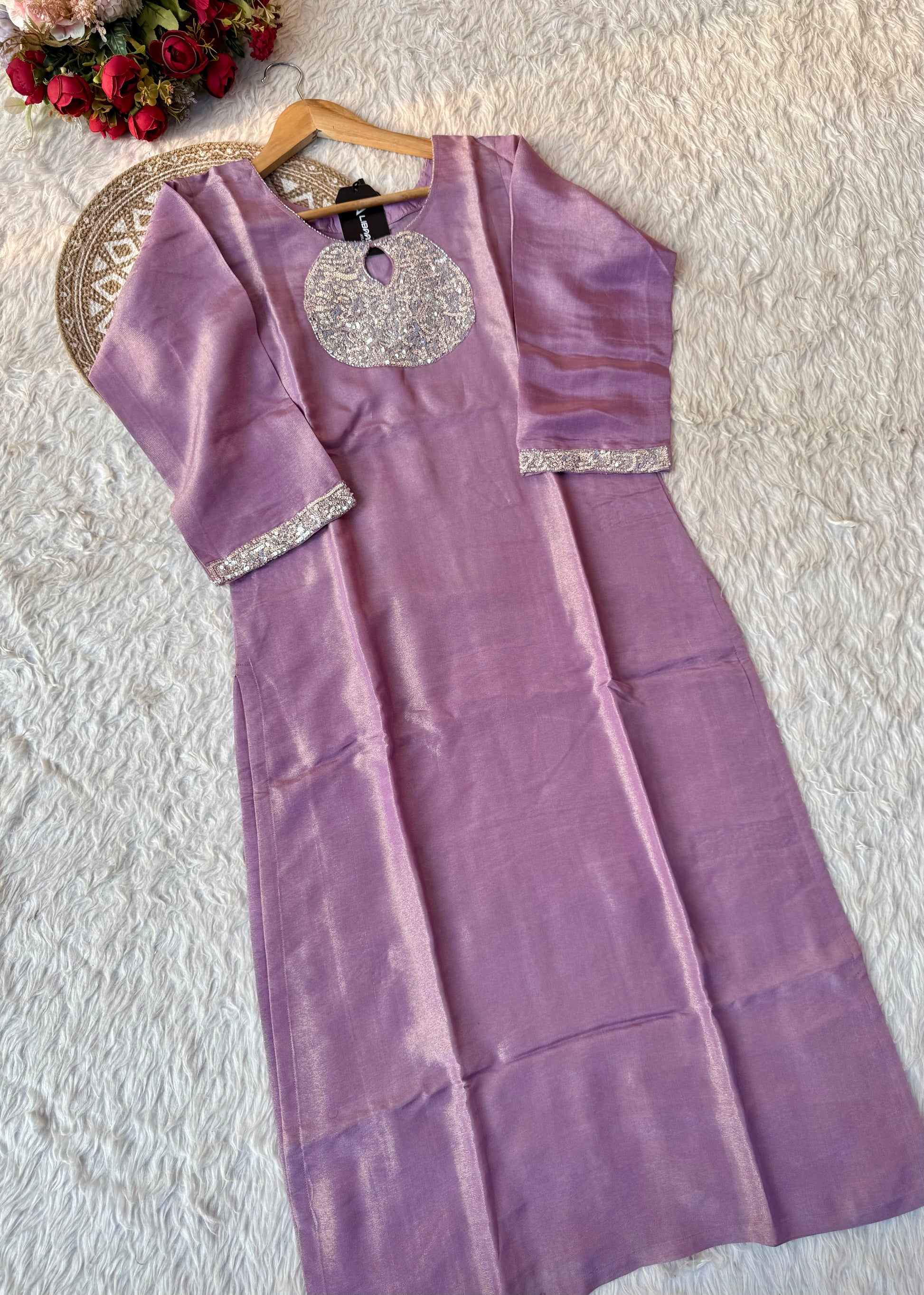 “SHINE” Beautiful Lavender with gold tone shimmer tissue kurta set