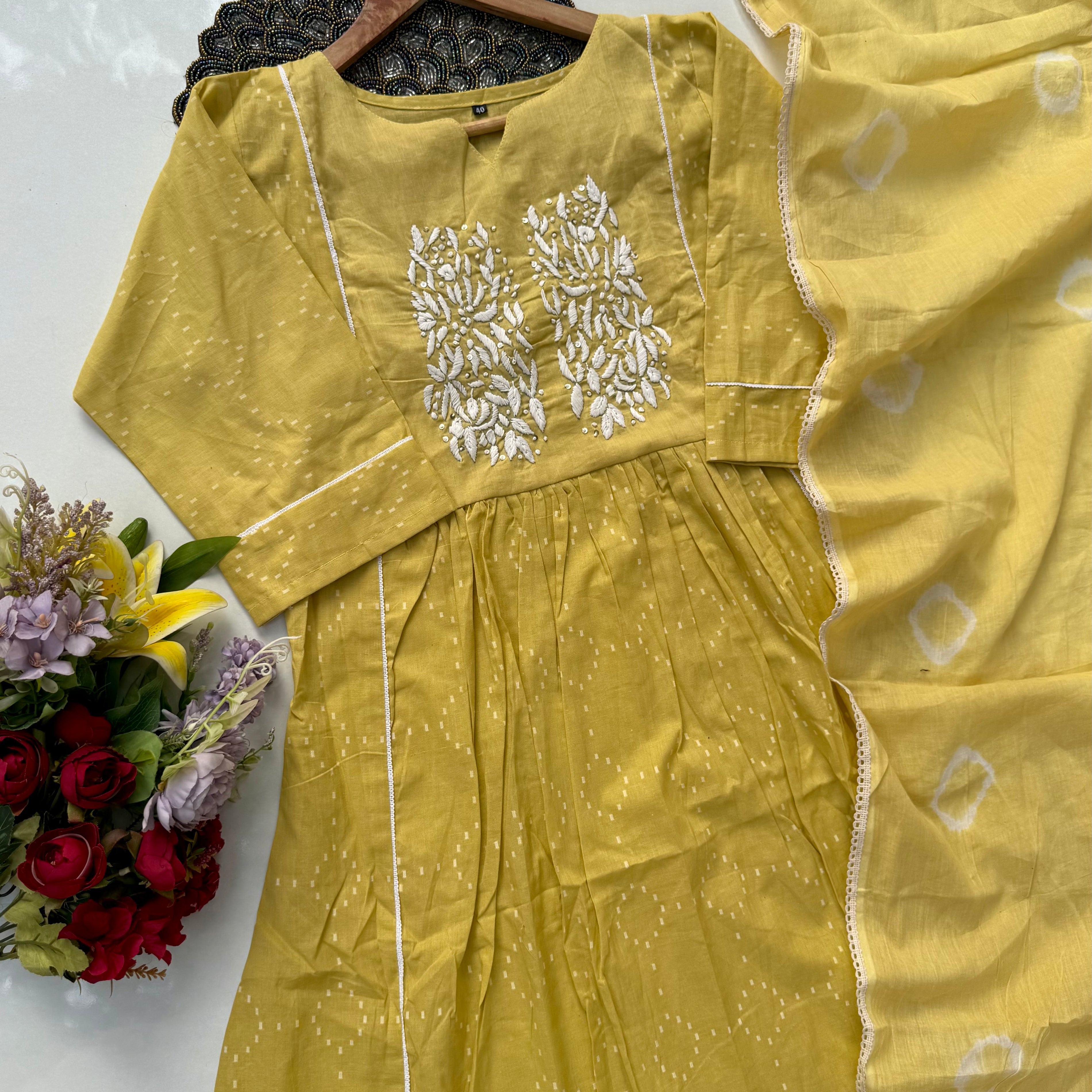 “Vamika” Mul cotton handcrafted Anarkali kurta set ❤️