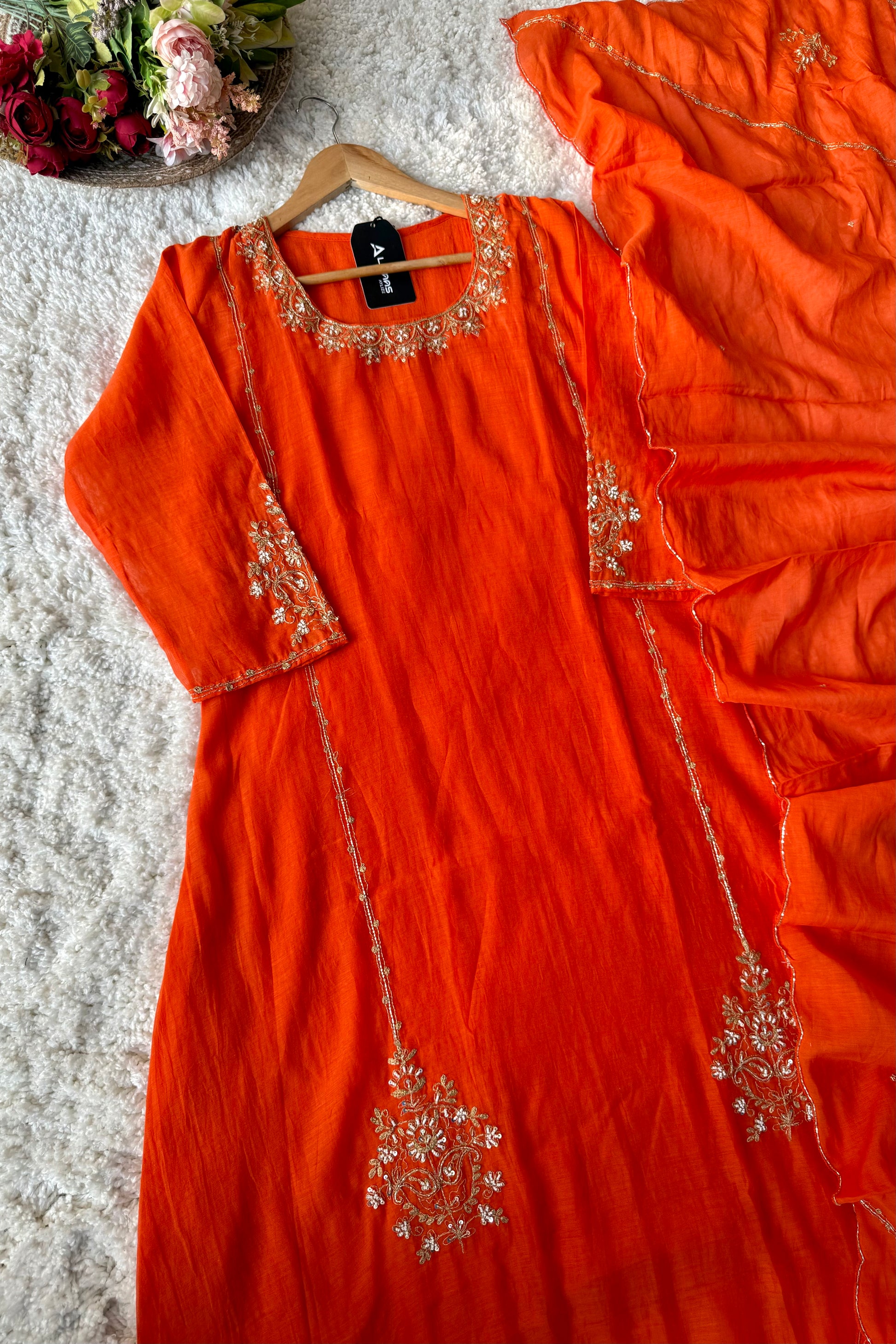 💕”Nayra – Premium Mul Chanderi A-Line Kurta Set