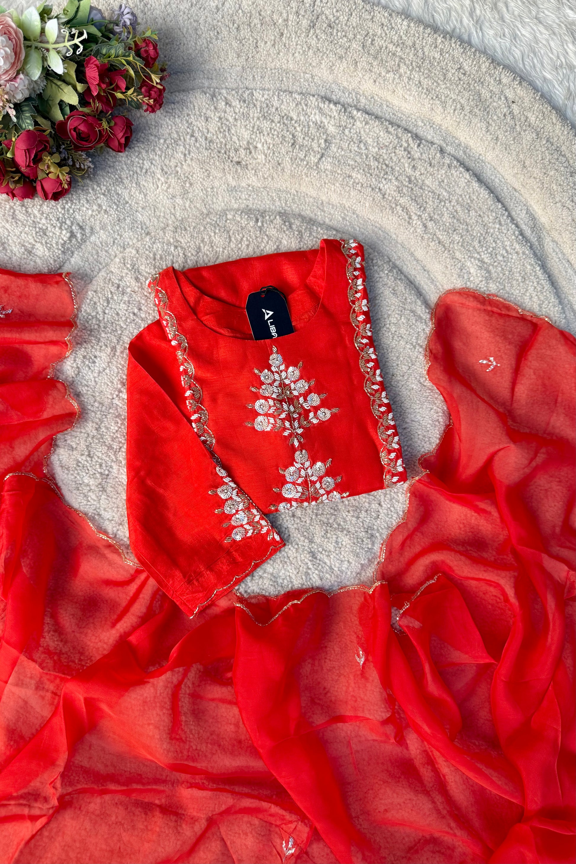 “Orange” Partywear Orange heavy handwork Dola Silk Kurta Set