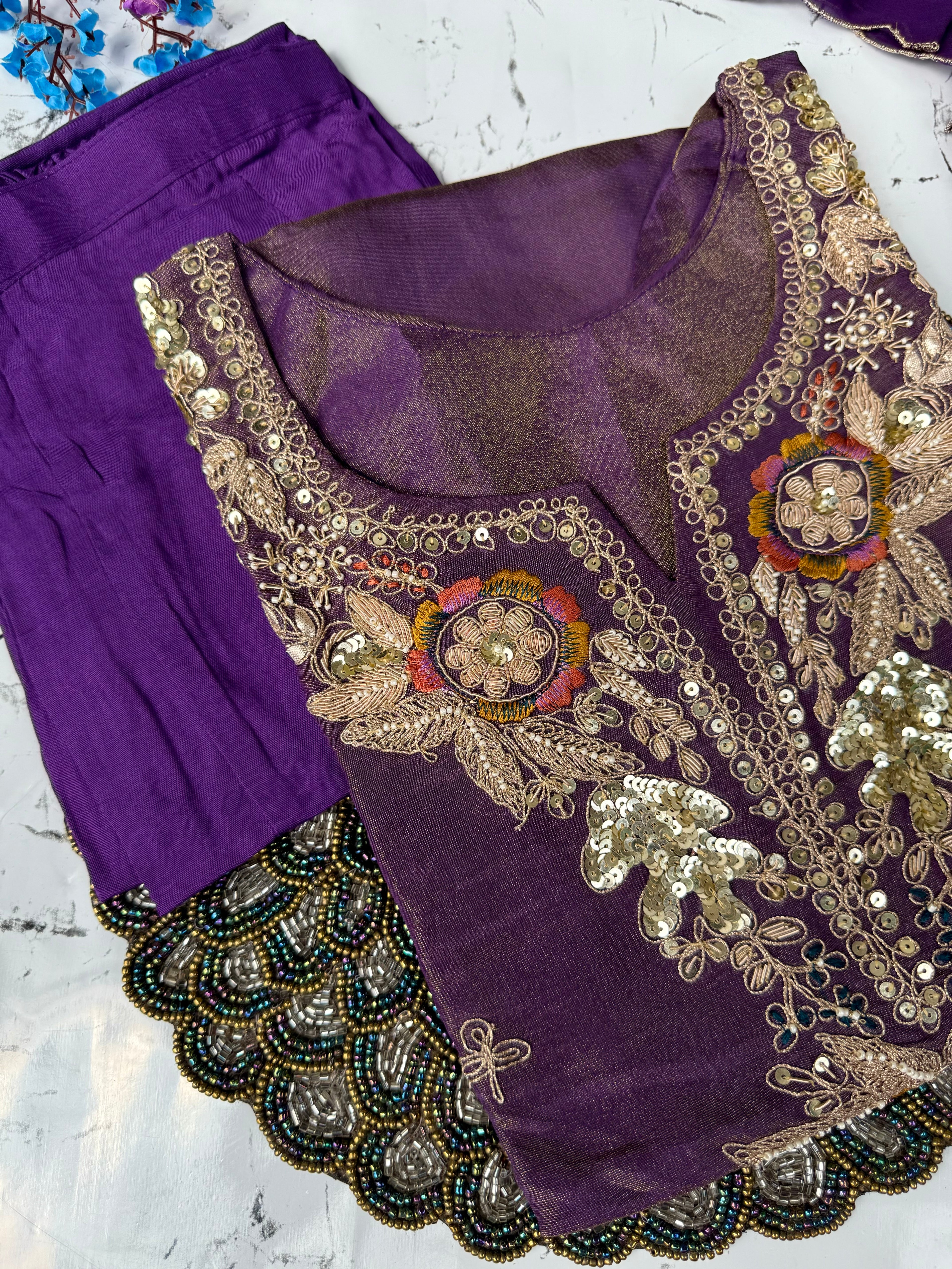 “HAYAT” Premium tissue silk stright kurti bottom with dupatta set