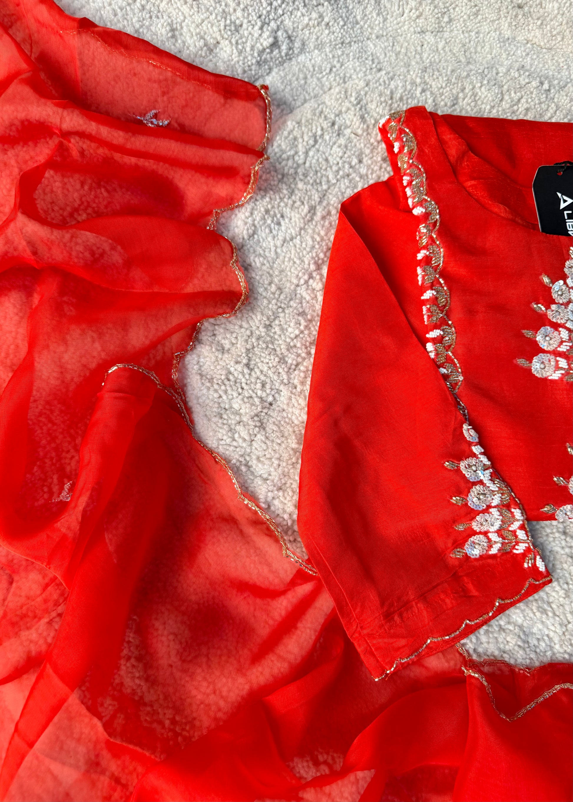 “Orange” Partywear Orange heavy handwork Dola Silk Kurta Set