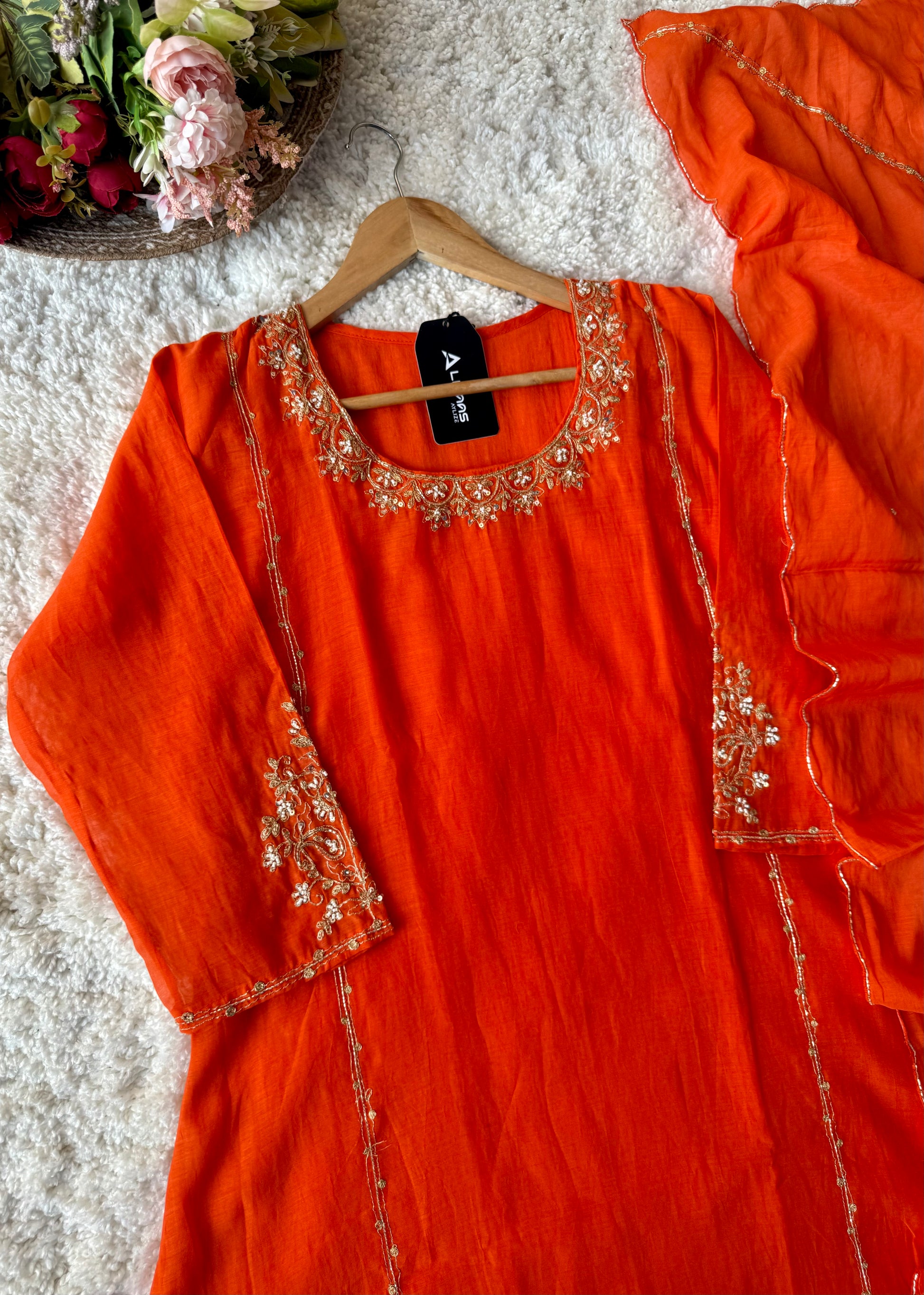 💕”Nayra – Premium Mul Chanderi A-Line Kurta Set